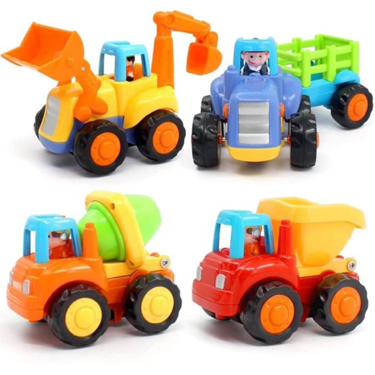 ZHANGHENG Inertia Toy Early Educational Toddler Baby Toy Friction Powered Cars Push and Go Cars Tractor Bulldozer Dumper Cement Mixer Engineering Vehicles Toys for Children Boys Girls Kids Gift 4PCS ZHANGHENG