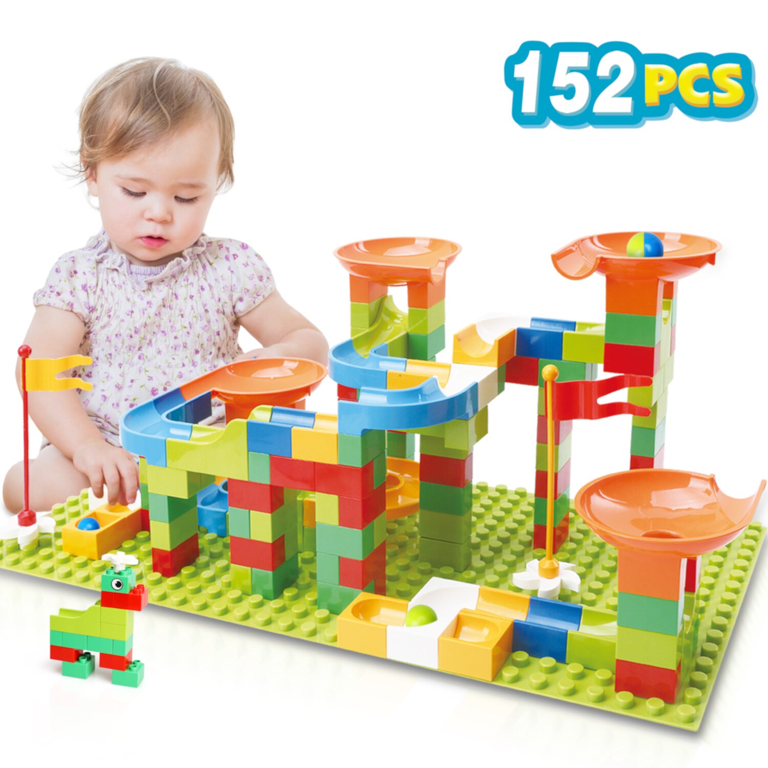 TOY Life 152 PCS Marble Run Set Building Blocks, Marble Race Tracks for Kids Includes Classic Big Blocks STEM Toy Bricks Set, Marble and Many Accessories for Toddlers, Kids Age 3,4,5,6,7,8,9+ TOY Life