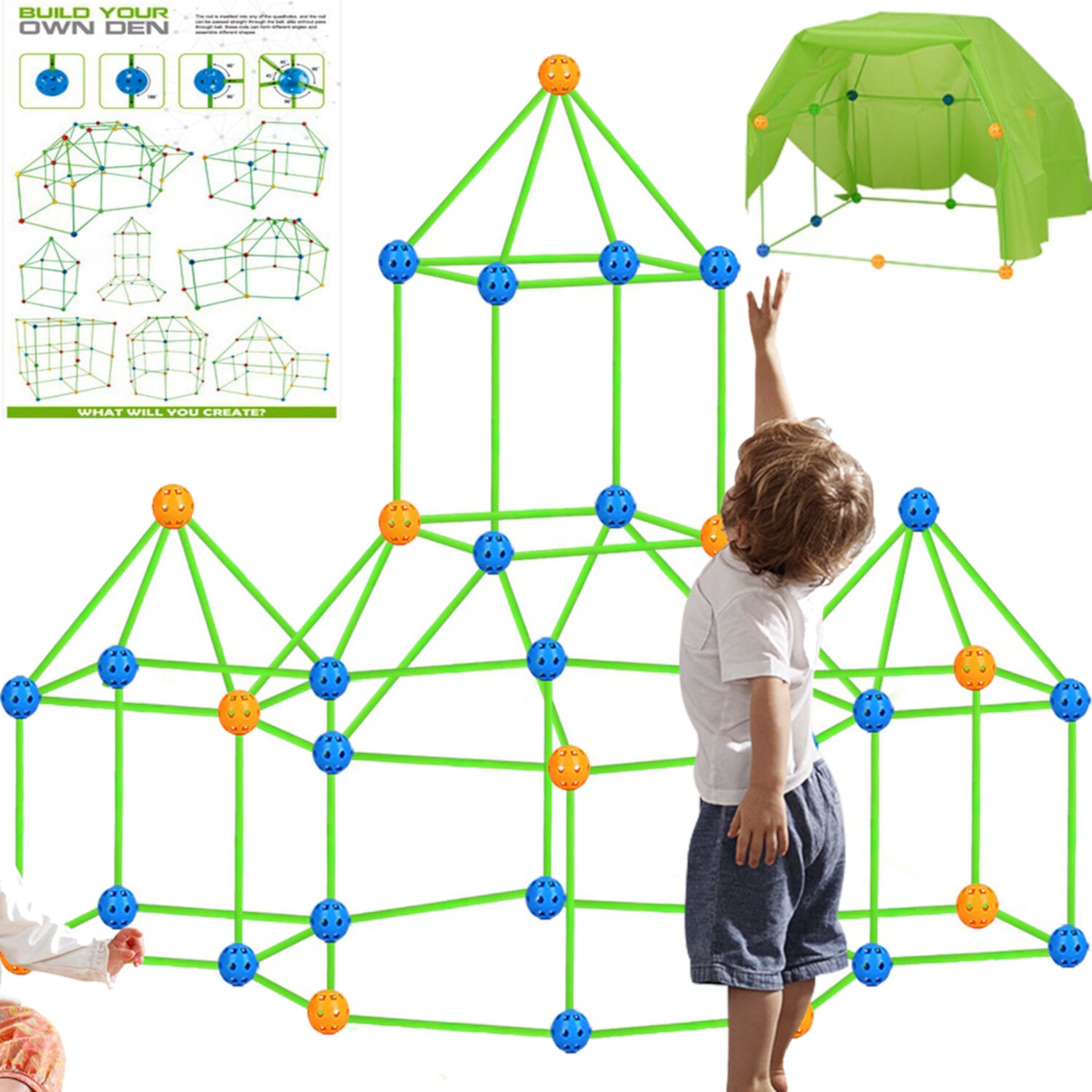 Zorpupoa 218Pcs Fort Building Kit for Kids STEM Construction Toys Educational Gift for 5-8 Years Old Boys Girls for Indoor & Outdoors Activity Zorpupoa