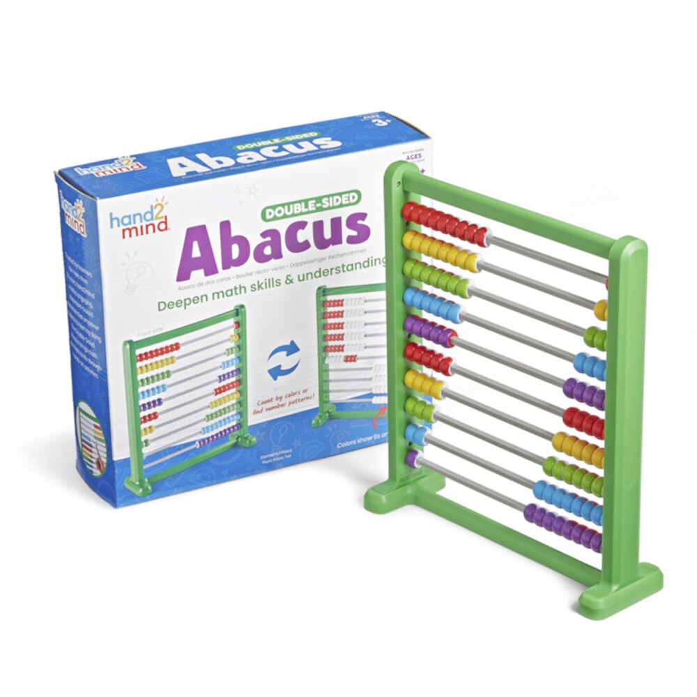 hand2mind Double-Sided Abacus, Plastic Abacus for Kids Math, 100 Counting Beads, Math Toys, Ages 3+ Hand2mind