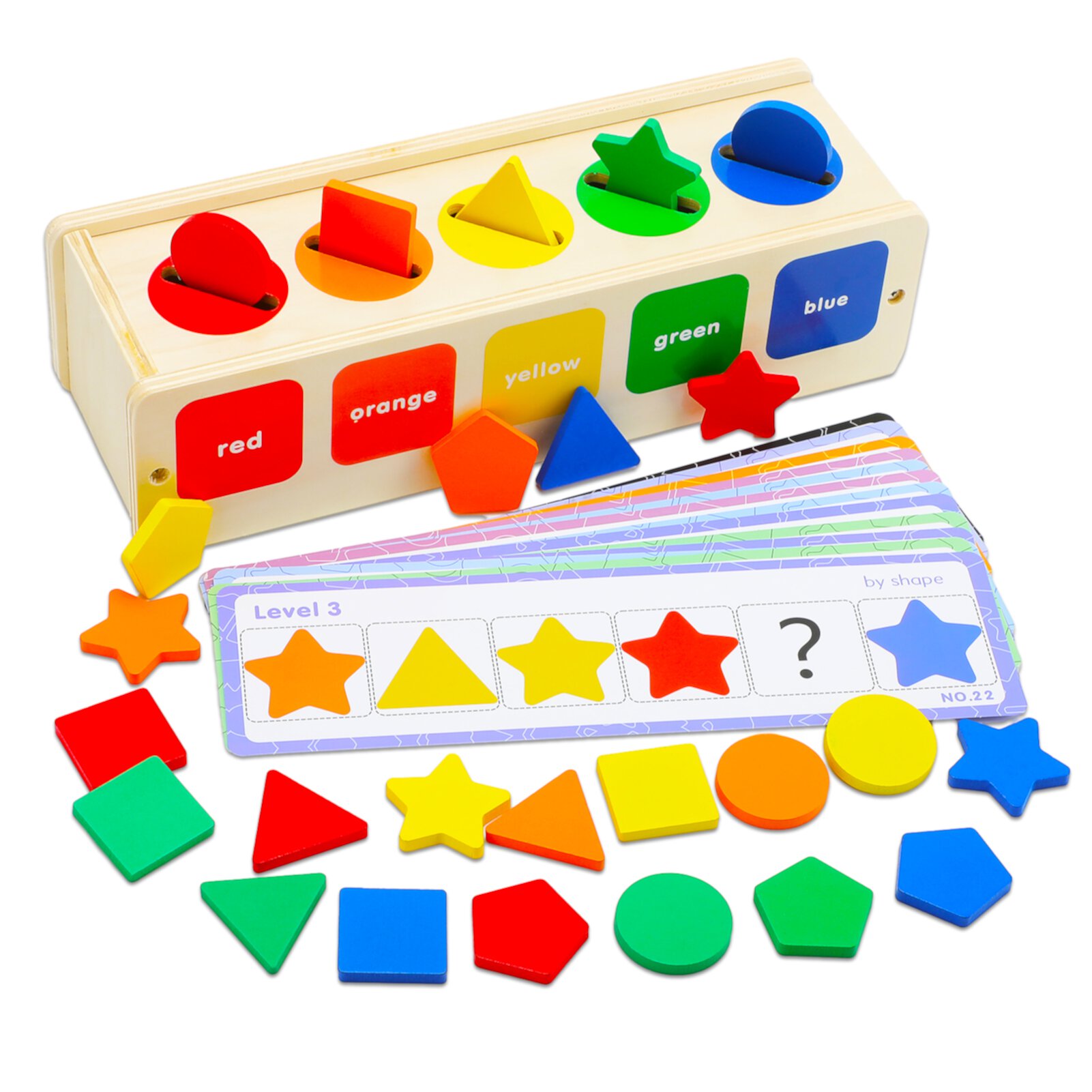 sixwipe Wooden Color Shape Sorting Box, Kids Toy Shape Sorter Color Matching Box Game, Geometric Matching Blocks Early Learning Educational Toy Gift for 1-4 Year-Old Baby Toddlers Sixwipe