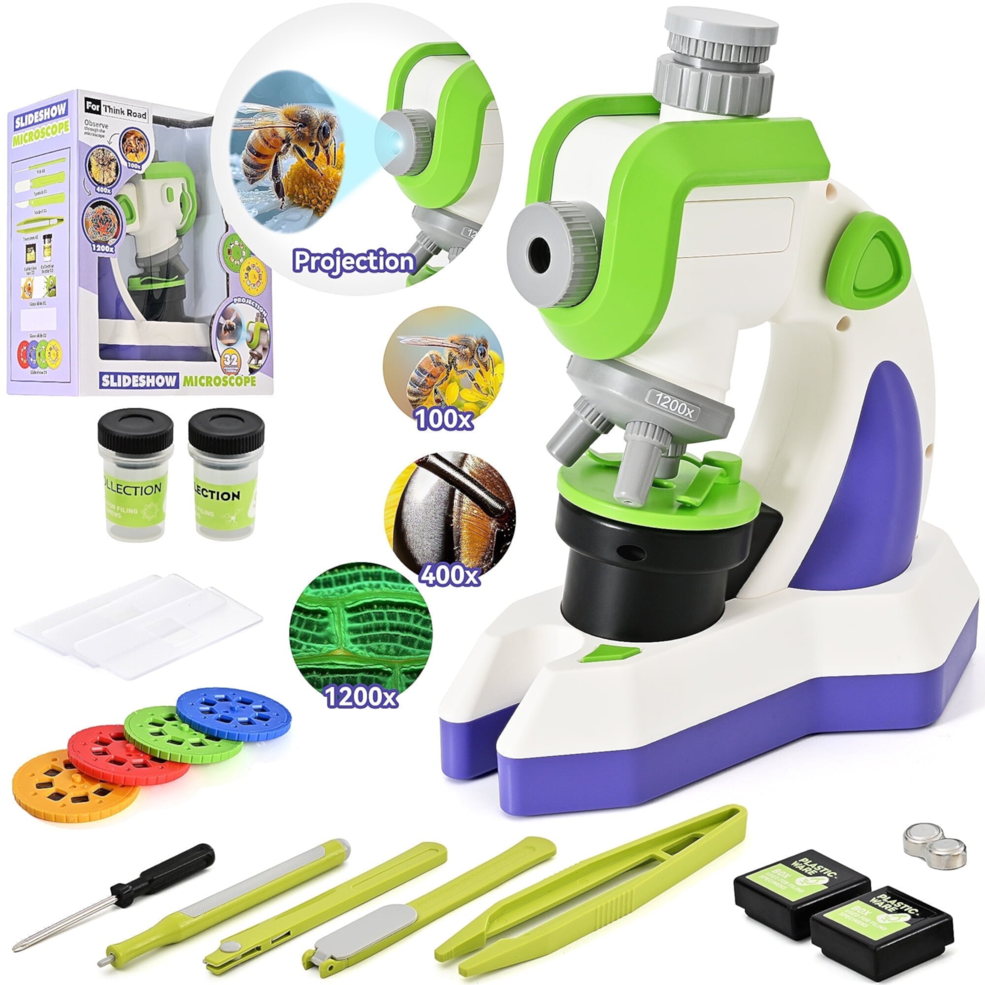 Microscope for Kids - Science Kits 100X-1200X Beginner Kids Microscope with Projection Modes, Science Kits for Kids Age 3-12 Topfox