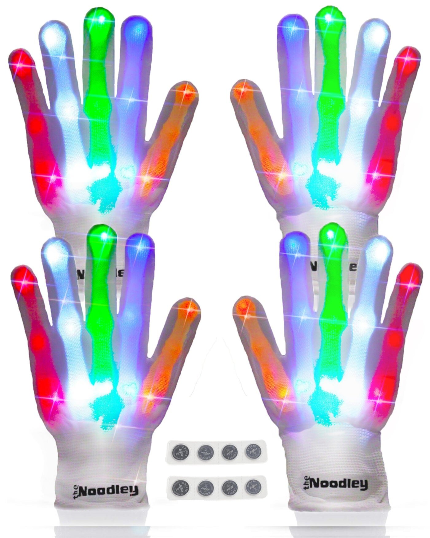 The Noodley LED Gloves Light up Toys for Boys & Girls Cool Gifts for Kids & Teens (Black, Medium, 2 Pairs) The Noodley