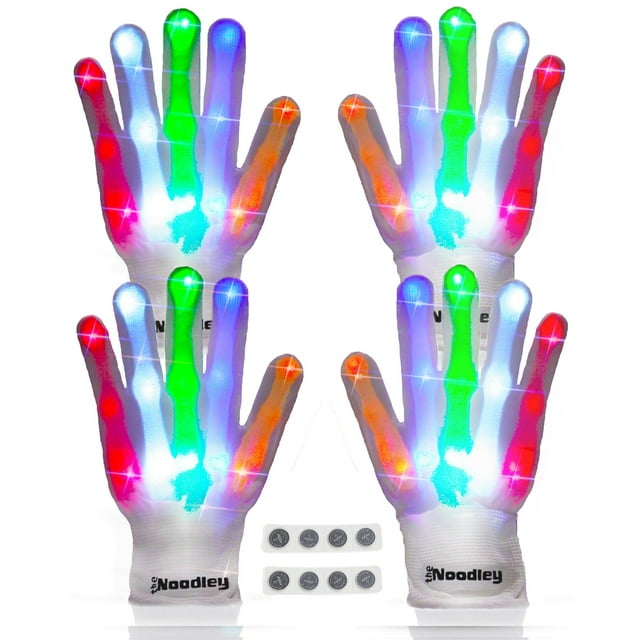 The Noodley LED Gloves Light up Toys for Boys & Girls Cool Gifts for Kids & Teens (Black, Medium, 2 Pairs) The Noodley