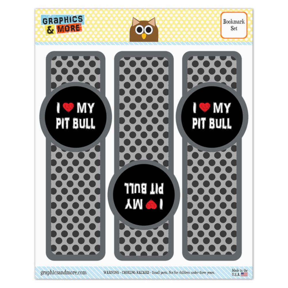 I Love My Pit Bull Stylish Glossy Laminated Bookmarks - Set of 3 Graphics and More