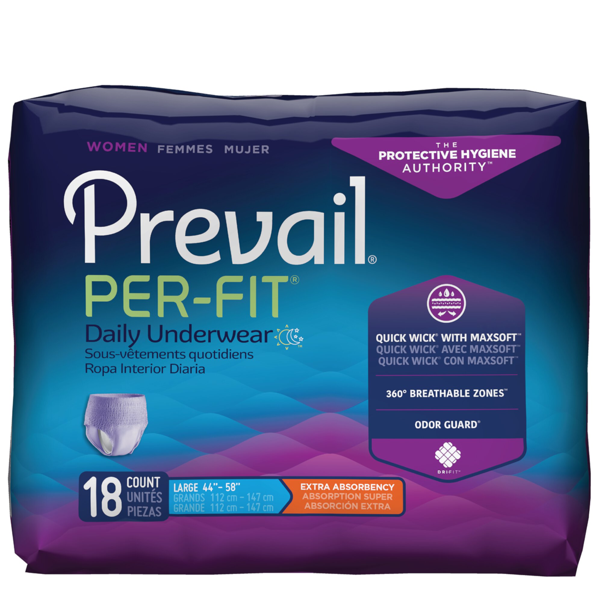 First Quality Adult Absorbent Underwear Prevail Per-Fit Women Pull On Large Disposable Moderate Absorbency Case of 72 Prevail