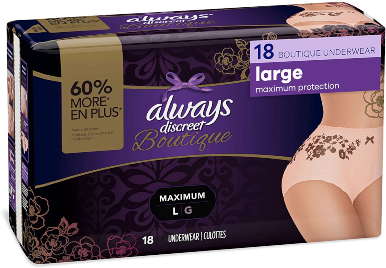 Always Discreet Boutique, Incontinence & Postpartum Underwear for Women,Maximum Protection, Peach, Large, 18 Count Visit the Always Store