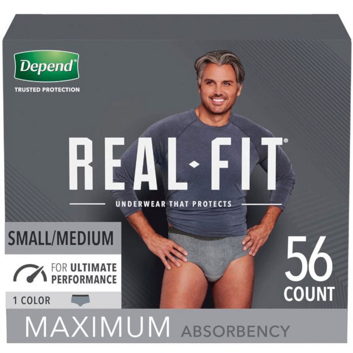 Depend Real Fit Incontinence Underwear for Men, Maximum Absorbency, Small & Medium, Grey, 56 Count | 2 Packs of 56 counts - 112 counts total Visit the Depend Store