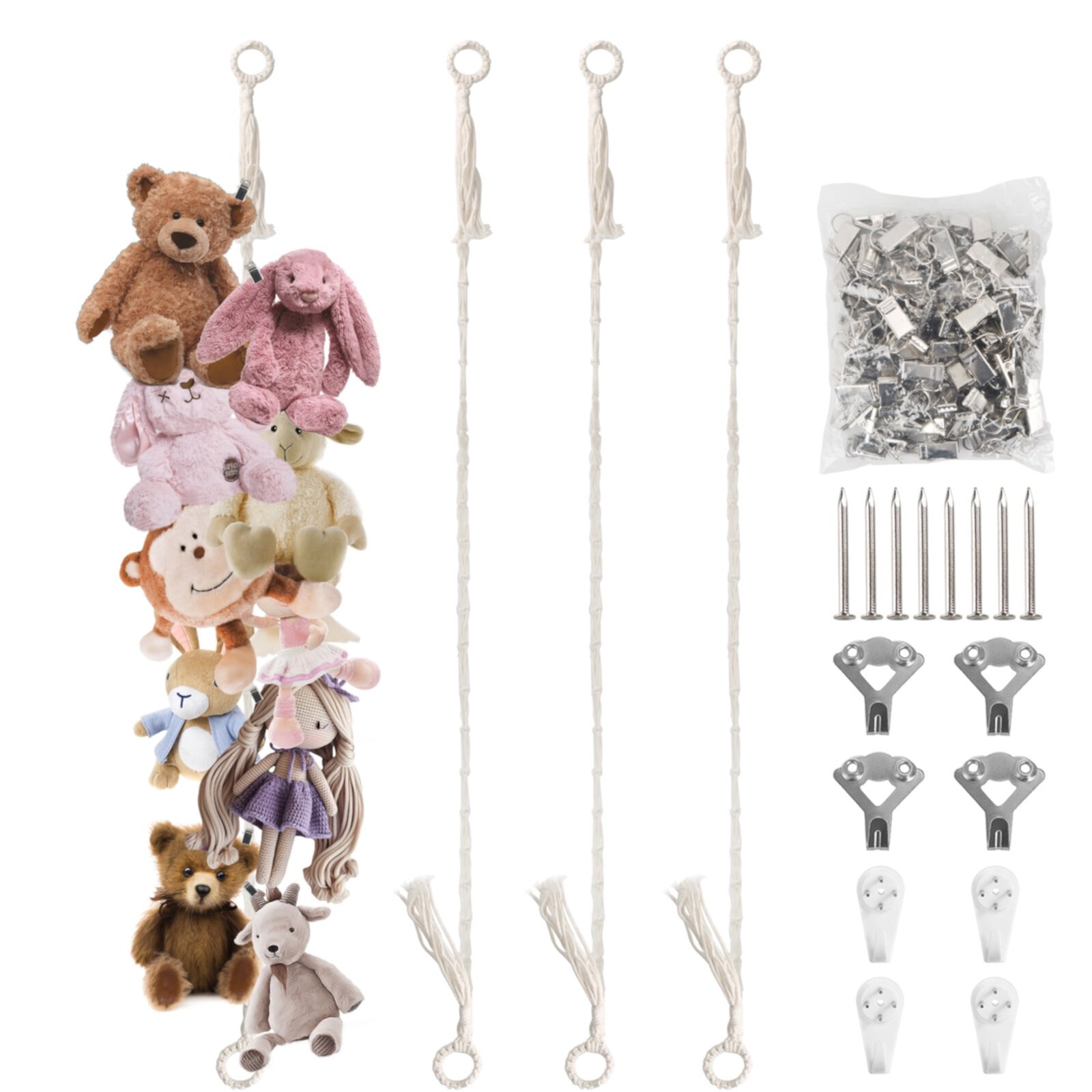 2 Pack Animals Storage Chain, 80"Hanging Storage Chain with 80 Clips Stuffed Animal Display Holder Chain for Wall or Corner Nursery Play Roomn(Beige) ZUEXT