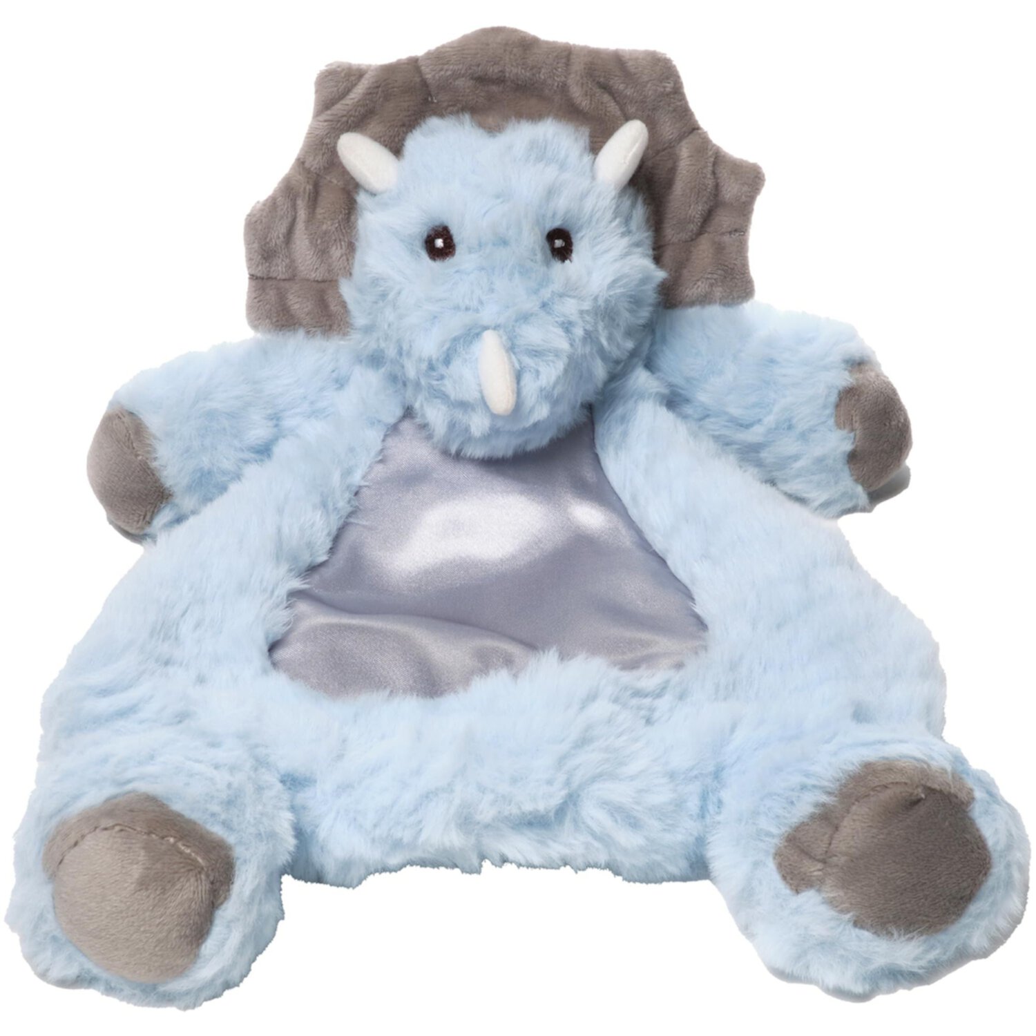 Bearington Baby Wee Lil’ Tracer, 12 x 8.5 Inch Light Blue Dinosaur Plush Stuffed Animal, Security Blanket Lovey for Babies Bearington Collection