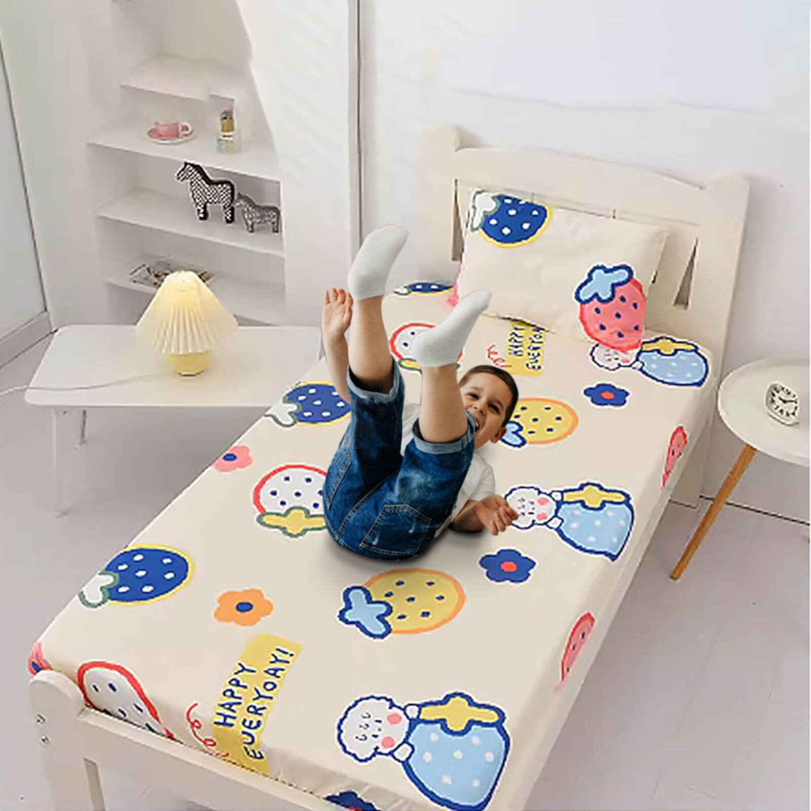 Dademeo Clearance Bed Sheets Cotton Kid Bedding Sheet Twin, Trucks Fitted Sheet, Construction Vehicle Bedding Sheet for Boys, Cartoon Bed Cover Beige Dademeo