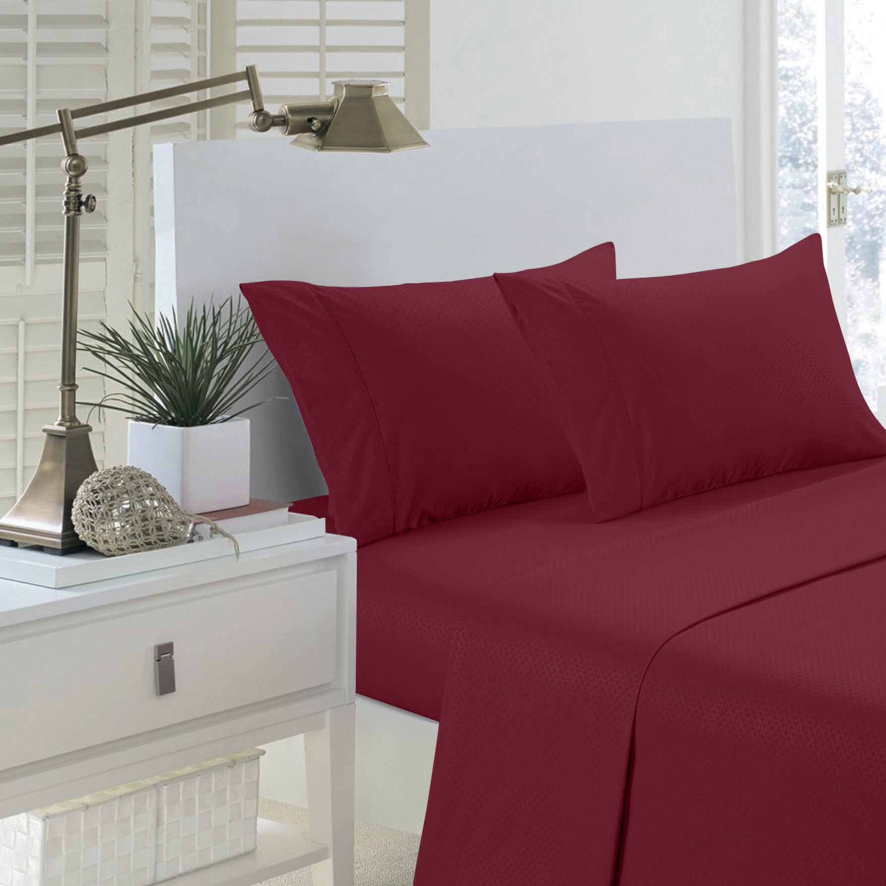 Pentagon Collection 1800 Series Wrinkle Resistant Embossed Sheet Set (Queen, Burgundy) Home Sweet Home Dreams