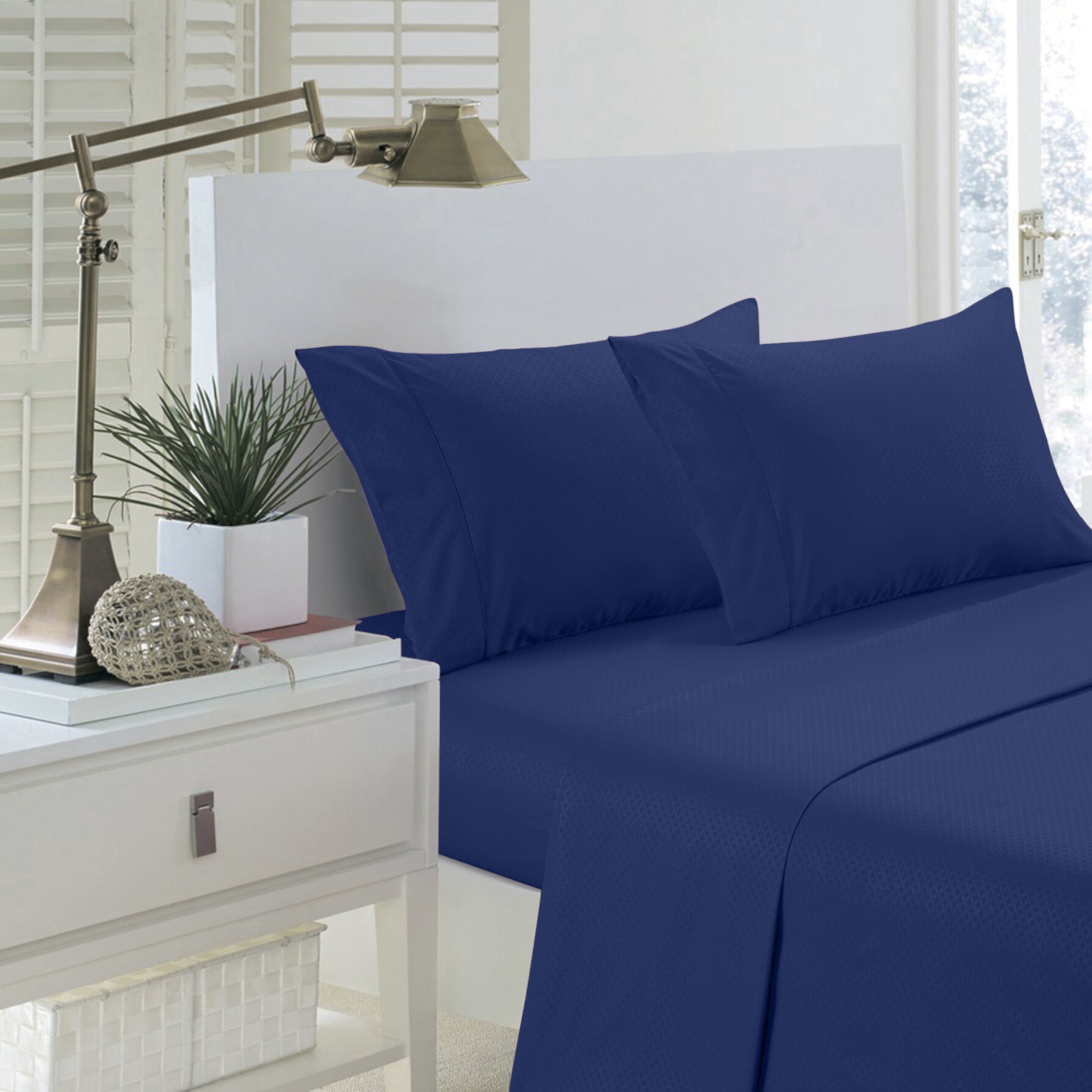 Pentagon Collection 1800 Series Wrinkle Resistant Embossed Sheet Set (Full, Navy Blue) Home Sweet Home Dreams