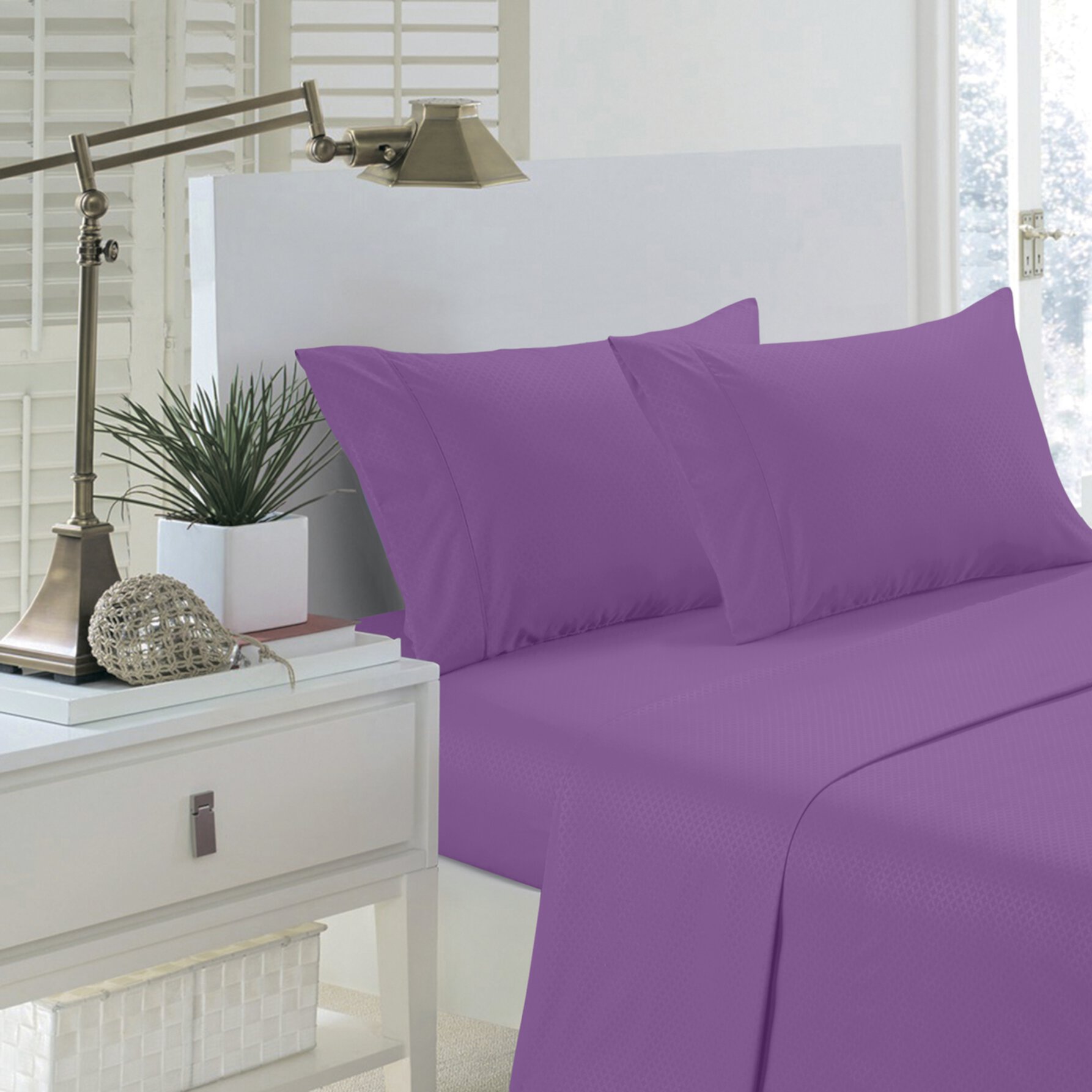 Pentagon Collection 1800 Series Wrinkle Resistant Embossed Sheet Set (Queen, Purple) Home Sweet Home Dreams