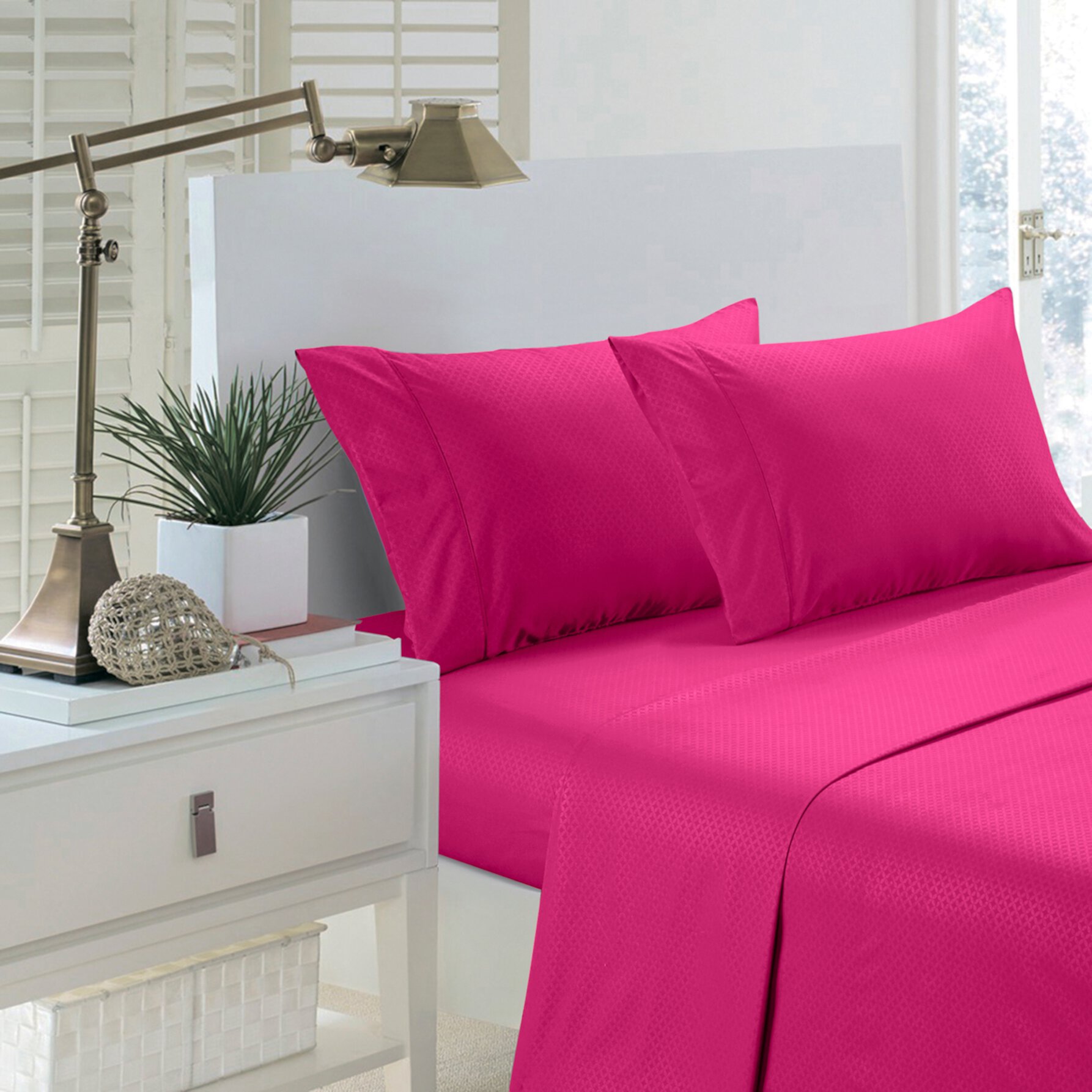 Pentagon Collection 1800 Series Wrinkle Resistant Embossed Sheet Set (Queen, Hot Pink) Home Sweet Home Dreams