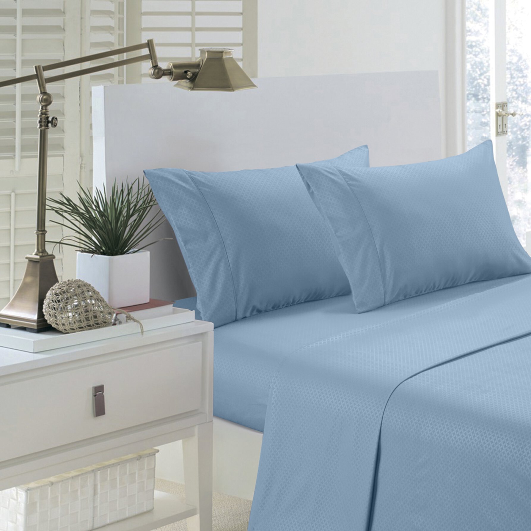 Pentagon Collection 1800 Series Wrinkle Resistant Embossed Sheet Set (Twin, Light Blue) Home Sweet Home Dreams