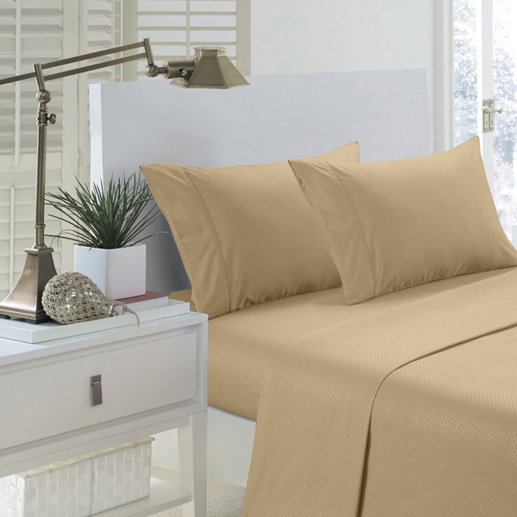 Pentagon Collection 1800 Series Wrinkle Resistant Embossed Sheet Set (Full, Taupe) Home Sweet Home Dreams