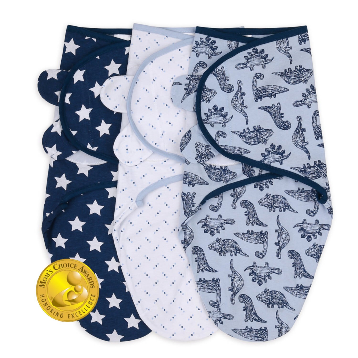 The Peanutshell Newborn Swaddles for Baby Boys, 3 Pack Set, Blue Dino The Peanutshell