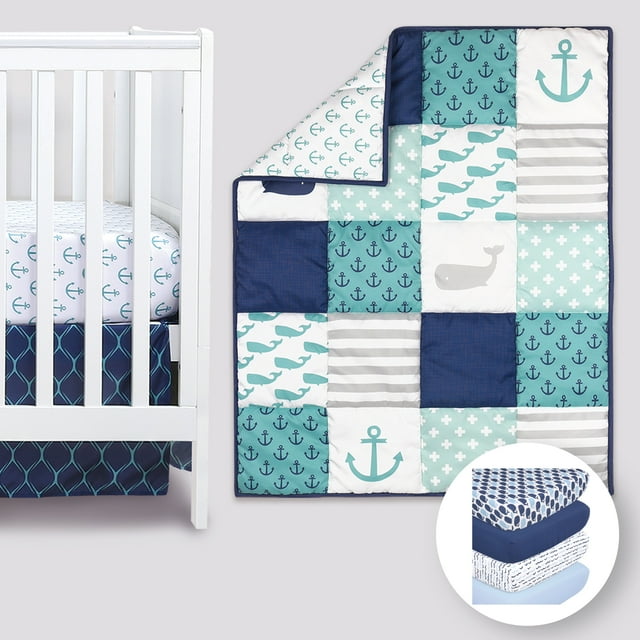 The Peanutshell Nautical 7 Piece Baby Nursery Crib Bedding Set, Quilt, Crib Sheets, Crib Skirt The Peanutshell