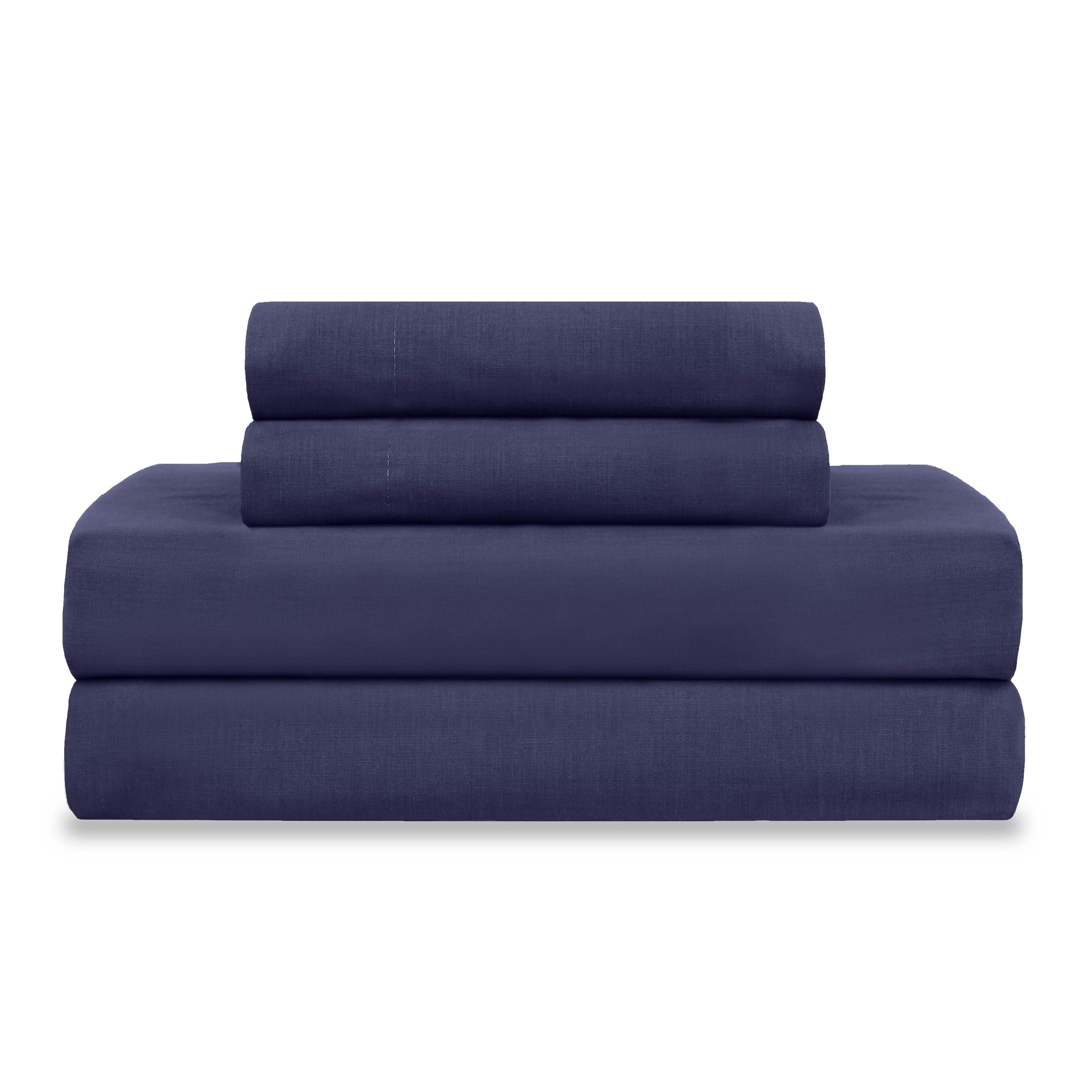 Martex 225 Thread Count Cotton Rich Twin Sheet Set - Soft, Durable, Wrinkle Resistant (3pc), Navy Martex