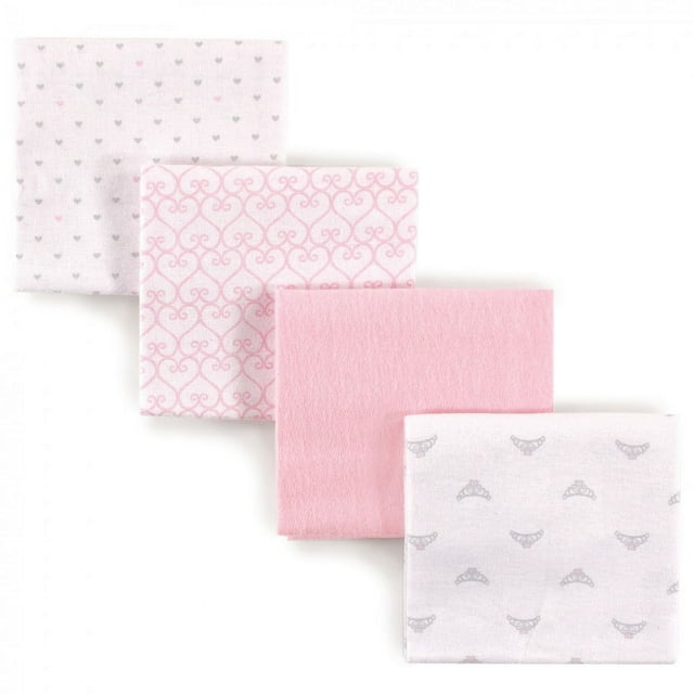 Luvable Friends Baby Girl Cotton Flannel Receiving Blankets, Tiara 4-Pack, One Size Luvable Friends