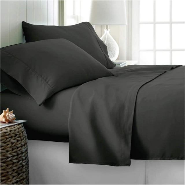 800 Thread Count 100% Egyptian Cotton Sateen Weave - 4 Piece Bed Sheets, Dark Grey Solid - Full Size, Luxury Premium Hotel Quality Sheet Set, Fits mattresses Upto 18” deep Pocket White Elefant