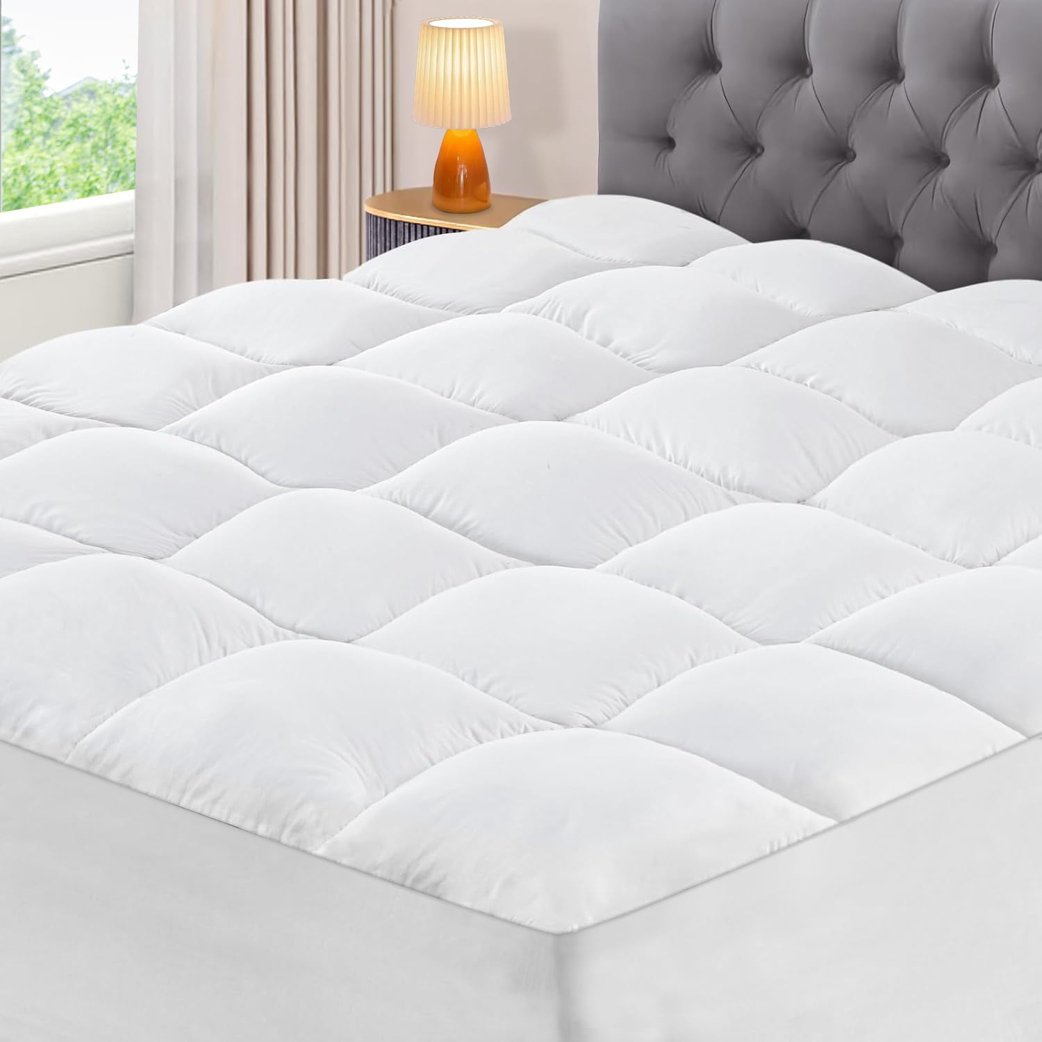 Queen Size Mattress Pad, Polyester Pillow Top Mattress Cover, Quilted Fitted Mattress Protector with 8-21" Deep Pocket, Cooling Mattress Topper Cshidworld