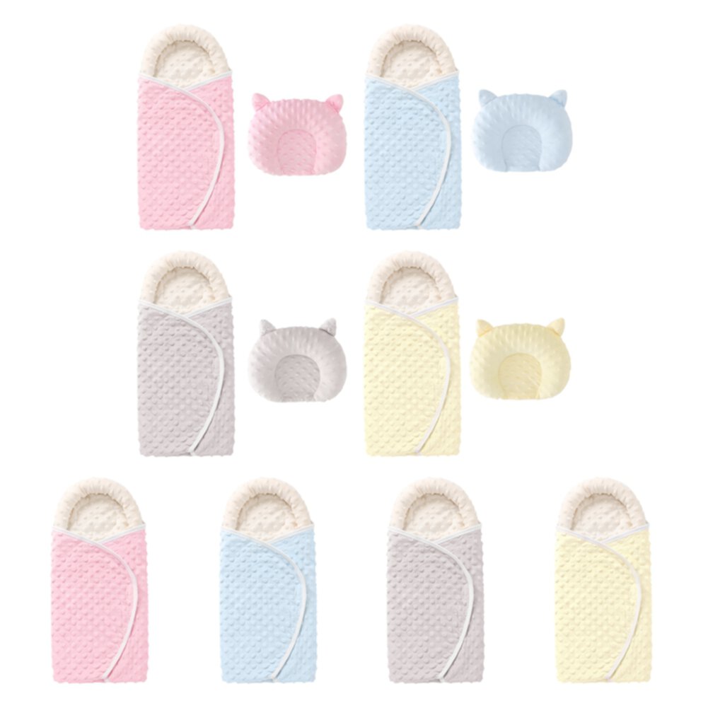 GYRATEDREAM 2 Sets Newborn Baby Plush Sleeping Swaddle Wrap with Pillow Boys Girls Soft Warm Cotton Preemie Swaddle Blanket Sack with Pillow Outfits Infant Accessories for 0-6 Months Gyratedream