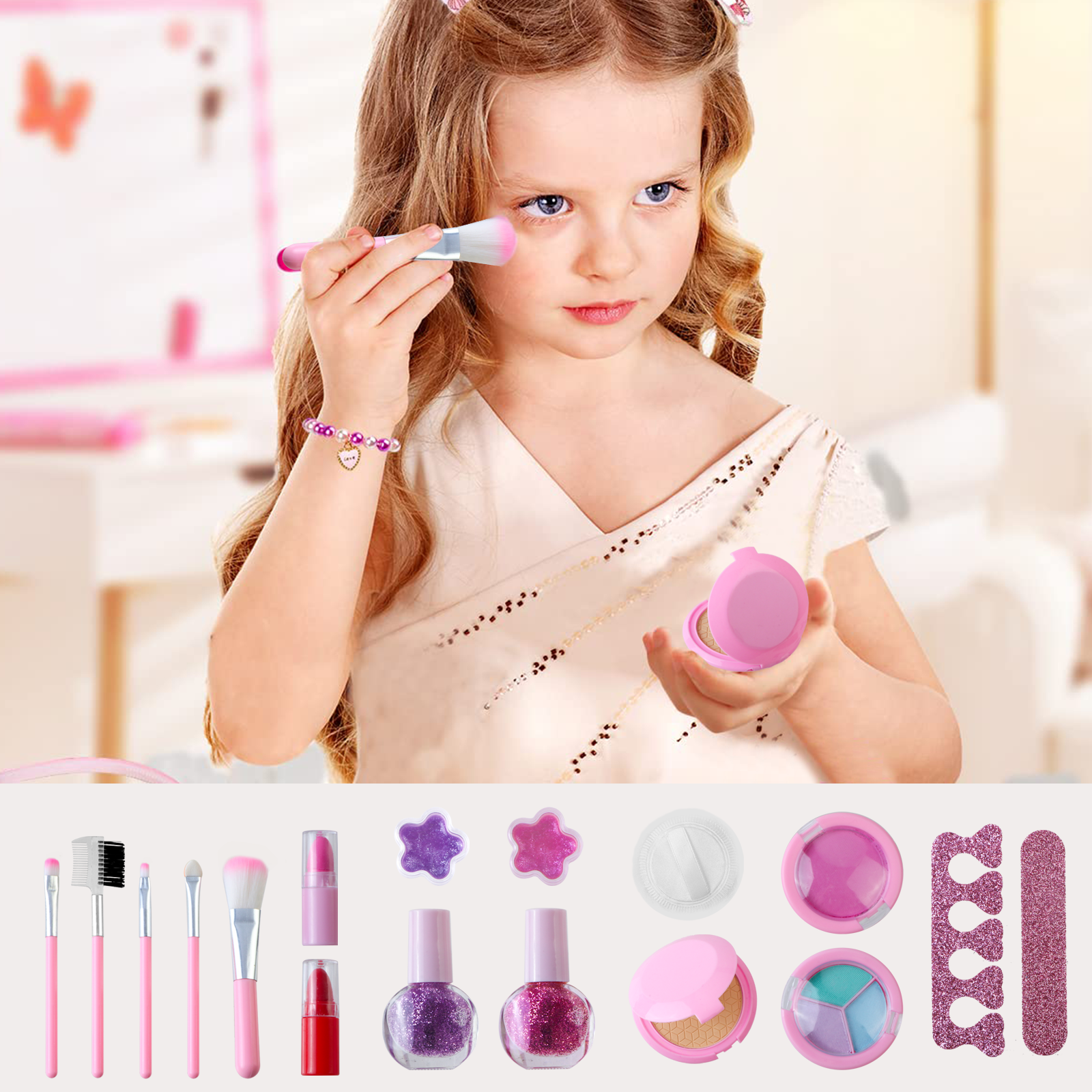 Kids Pretend Play Makeup Set - Includes Cosmetic Bag, Perfect Gift for Little Girls, Ages 3 and Up TiokMc