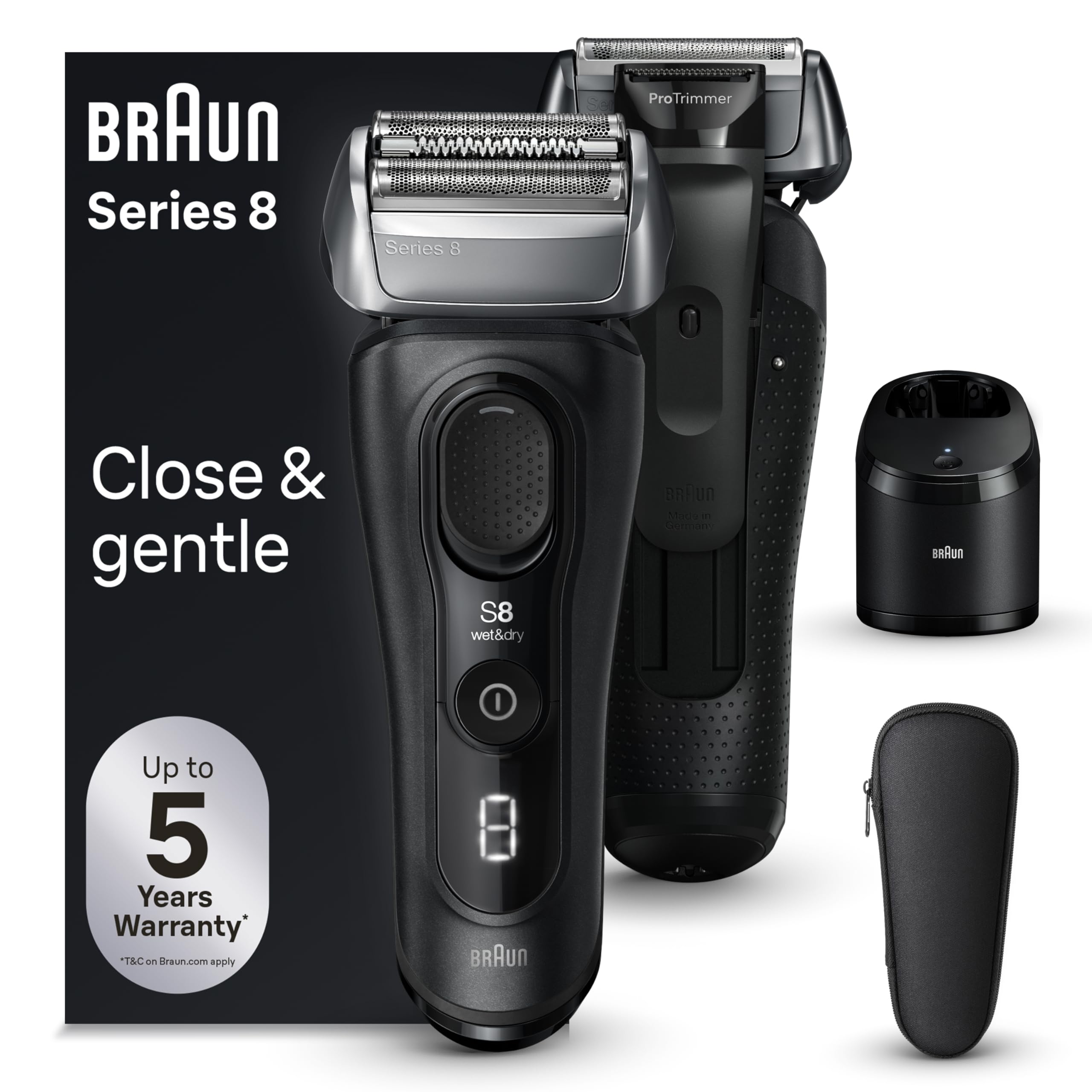 Braun Series 8 8560cc Electric Razor for Men, 4+1 Shaving Elements & Precision Long Hair Trimmer, 5in1 SmartCare Center, Close & Gentle Even on Dense Beards, Wet & Dry Electric Razor, 60min Runtime Braun