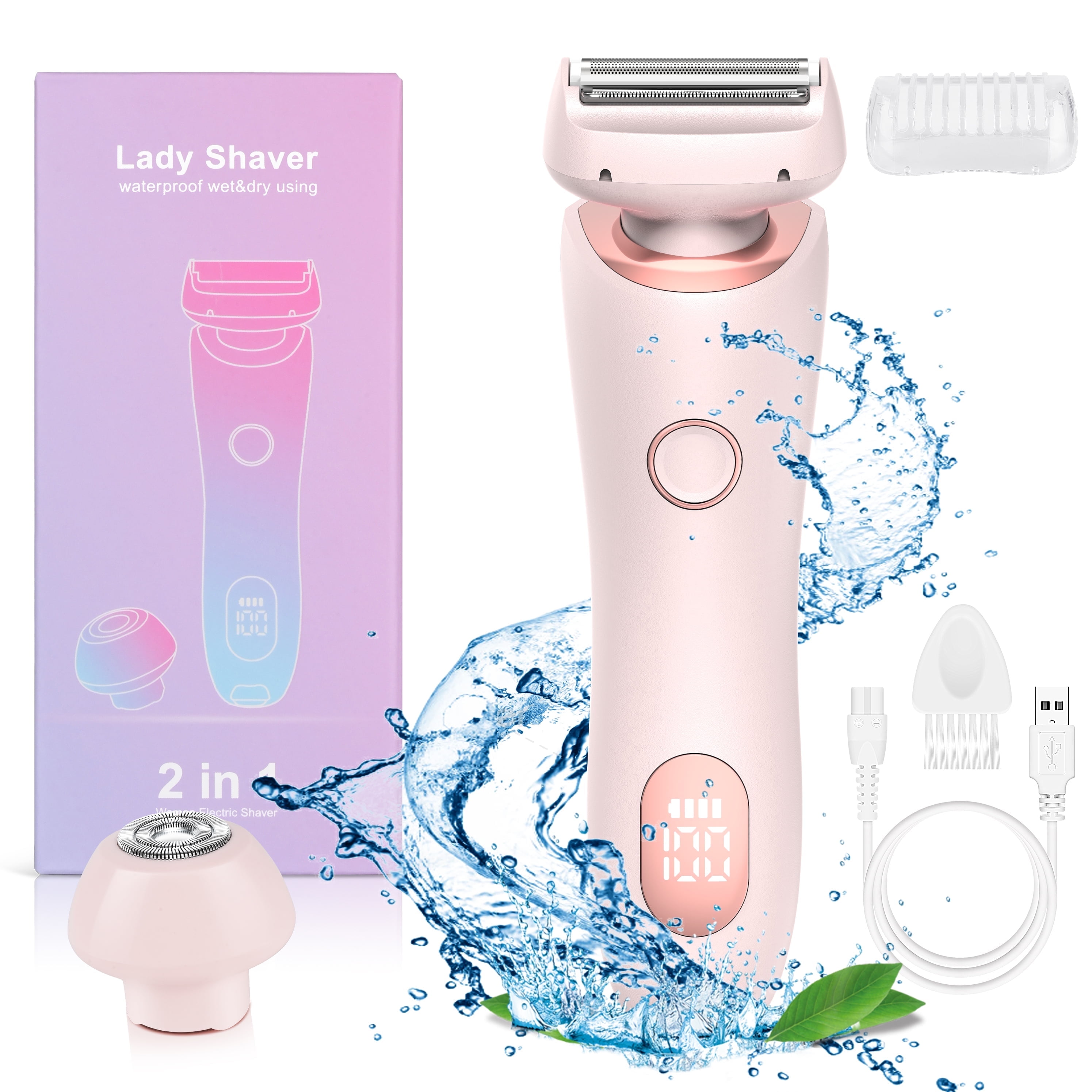 Electric Razor for Women, MICHPONG Ladies Shaver Rechargeable Face Body Dry Wet Epilator, Pink MichPong