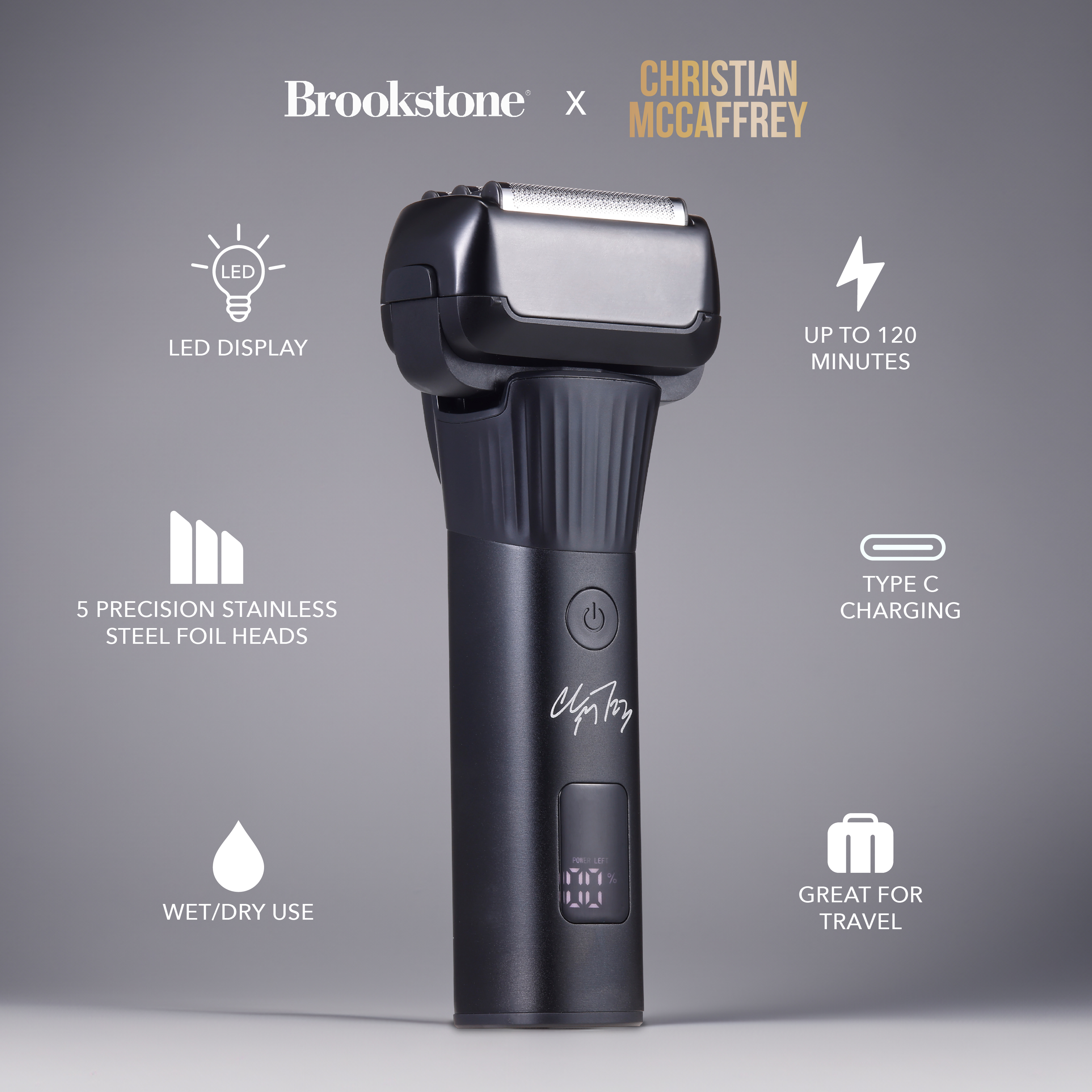 Brookstone Christian McCaffrey Special Edition, Cordless Rechargeable 5 Head Foil Electric Shaver for Men BROOKSTONE