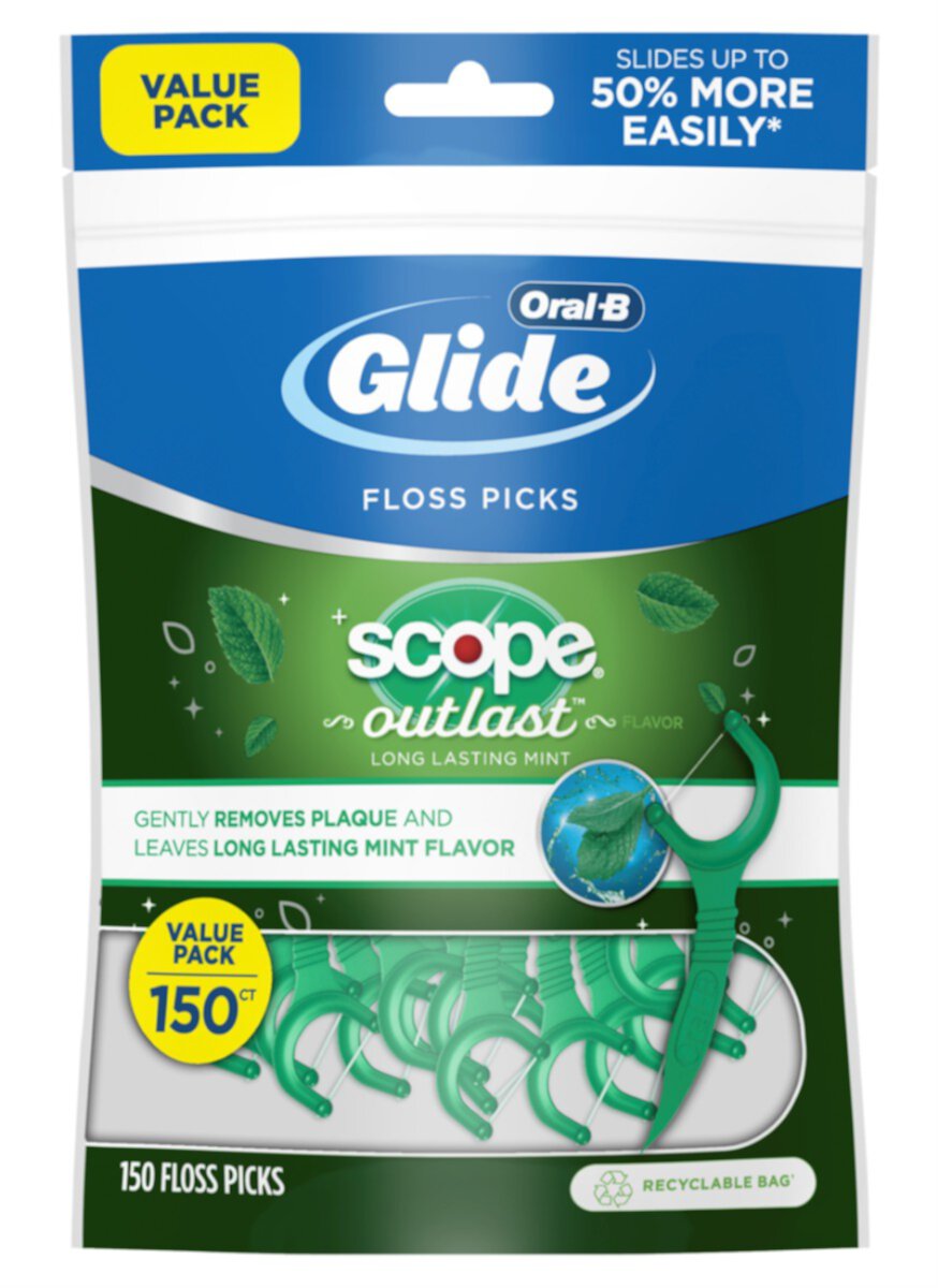 Glide Floss Picks 150 Count Scope Outlast Bag Value Pack (Pack of 3) GLIDE