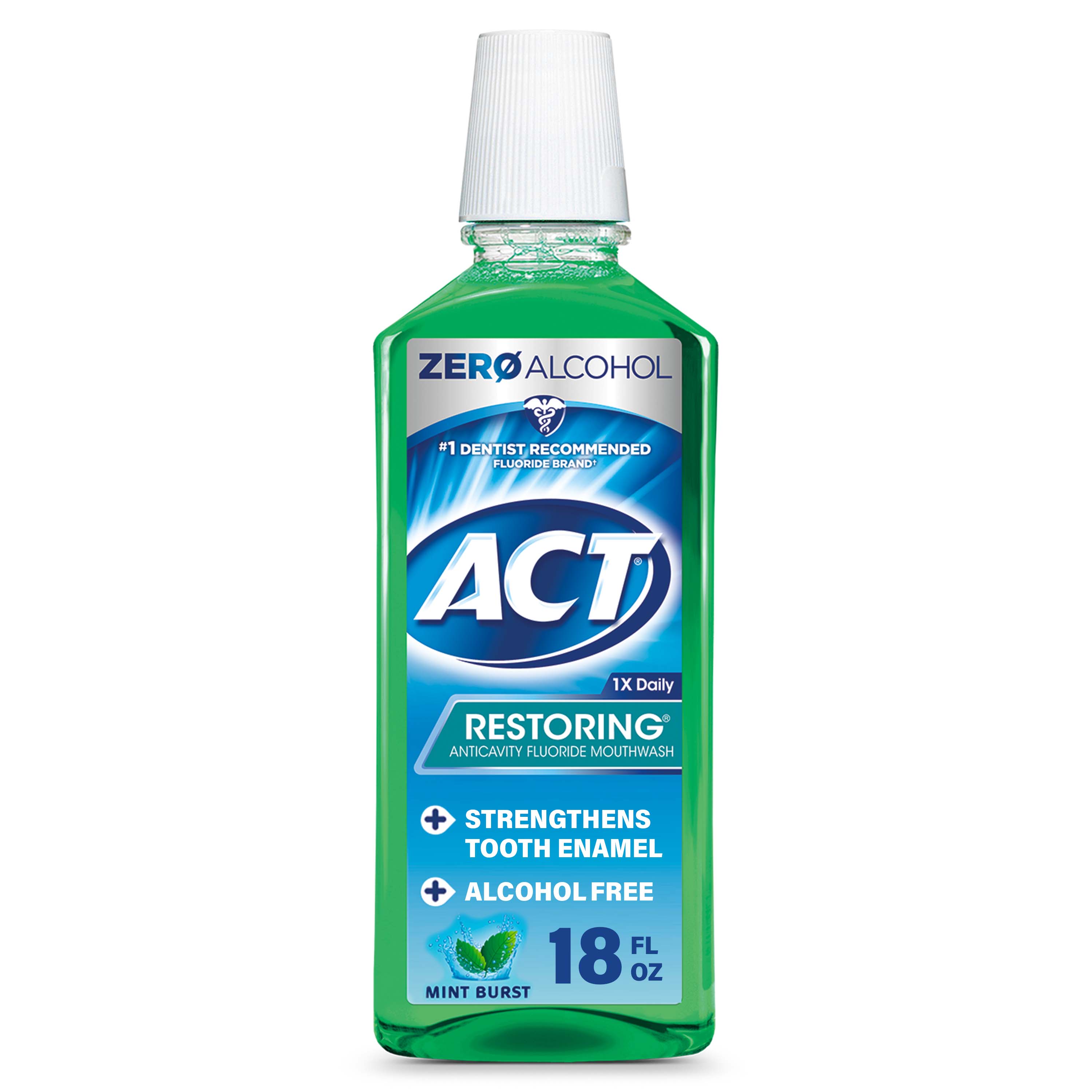 ACT Restoring Anticavity Fluoride Mouthwash With Zero Alcohol, Mint Burst, 18 fl. oz. Act