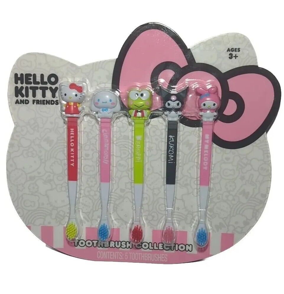 SANRIO Hello Kitty and Friends Toothbrush Collection Set of 5 Characters Include: - Hello Kitty - Cinnamoroll - Keroppi - Kuromi - My Melody Sanrio