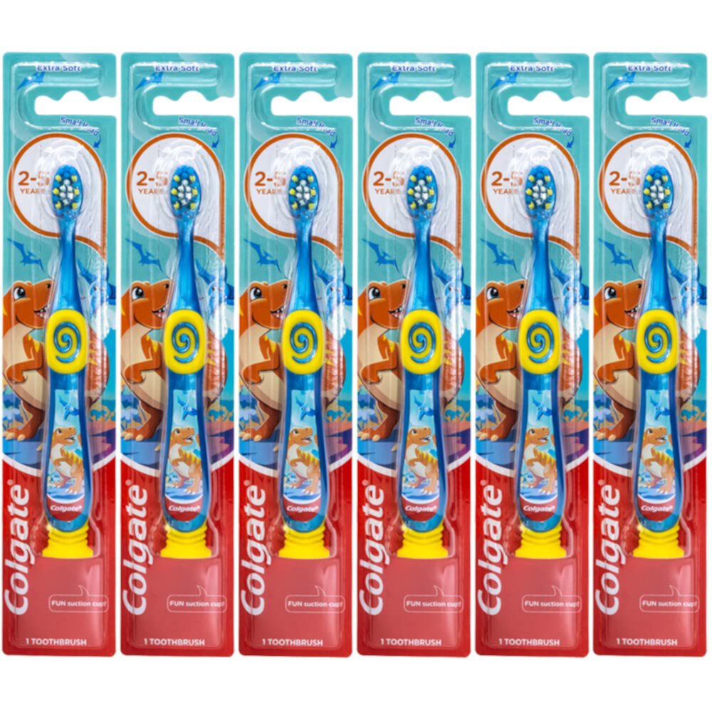 Colgate Dinosaur Toothbrush for Children with Suction Cup, Kids 2-5 Years Old, Extra Soft - Pack of 6 Visit the Colgate Store