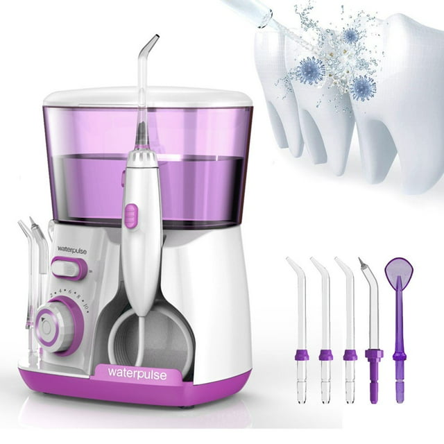 GENKENT 800ML Oral Irrigator with 5 Tips Electric Water Dental Flosser Cleaner Oral Hygiene Dental Flosser Water Flossing, Purple GENKENT