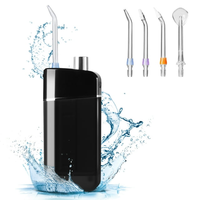 GENKENT Portable Water Dental Flosser Cordless for Teeth Clean 3 Modes 4 Tips Dental Oral Irrigator Telescopic Water Tank IPX7 Waterproof Water Picks & Flossing, Teeth Cleaner for Travel (Black) GENKENT