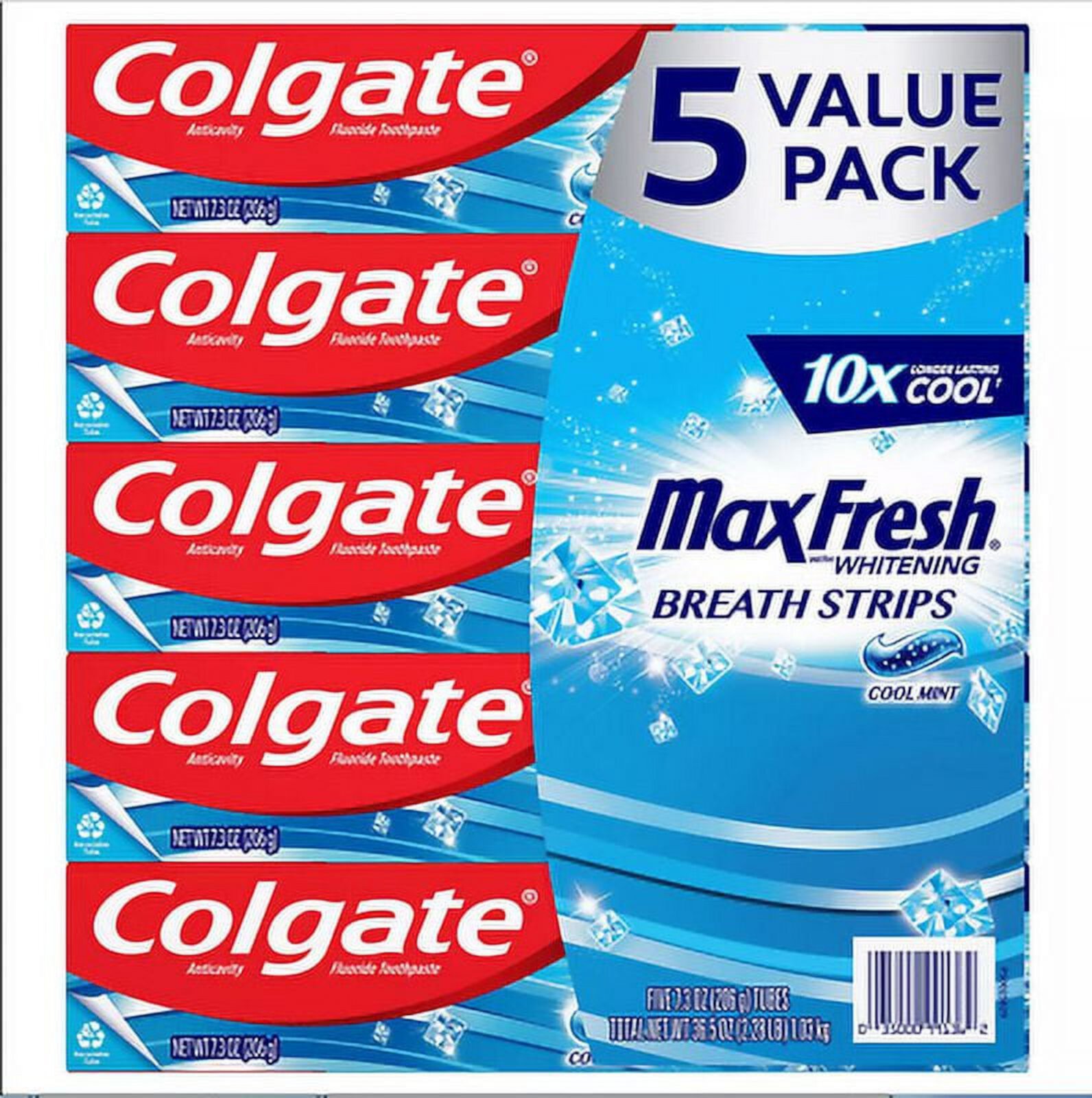 Colgate Max Fresh Toothpaste with Mini Breath Strips  Cool Mint (7.3 oz.  5 pk) Visit the Colgate Store