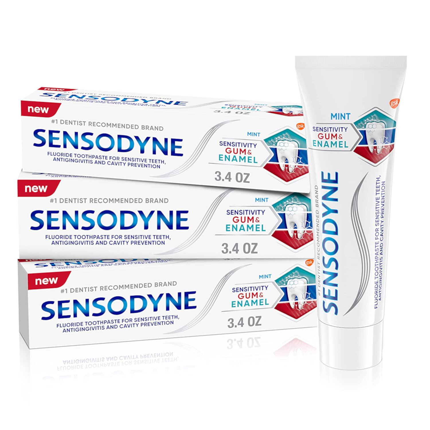 Sensodyne Toothpaste Sensitivity Gum and Enamel, Triple Protection, Refreshing Fluoride Toothpaste, Mint Flavor - 3.4 Ounces x 3 Sensodyne