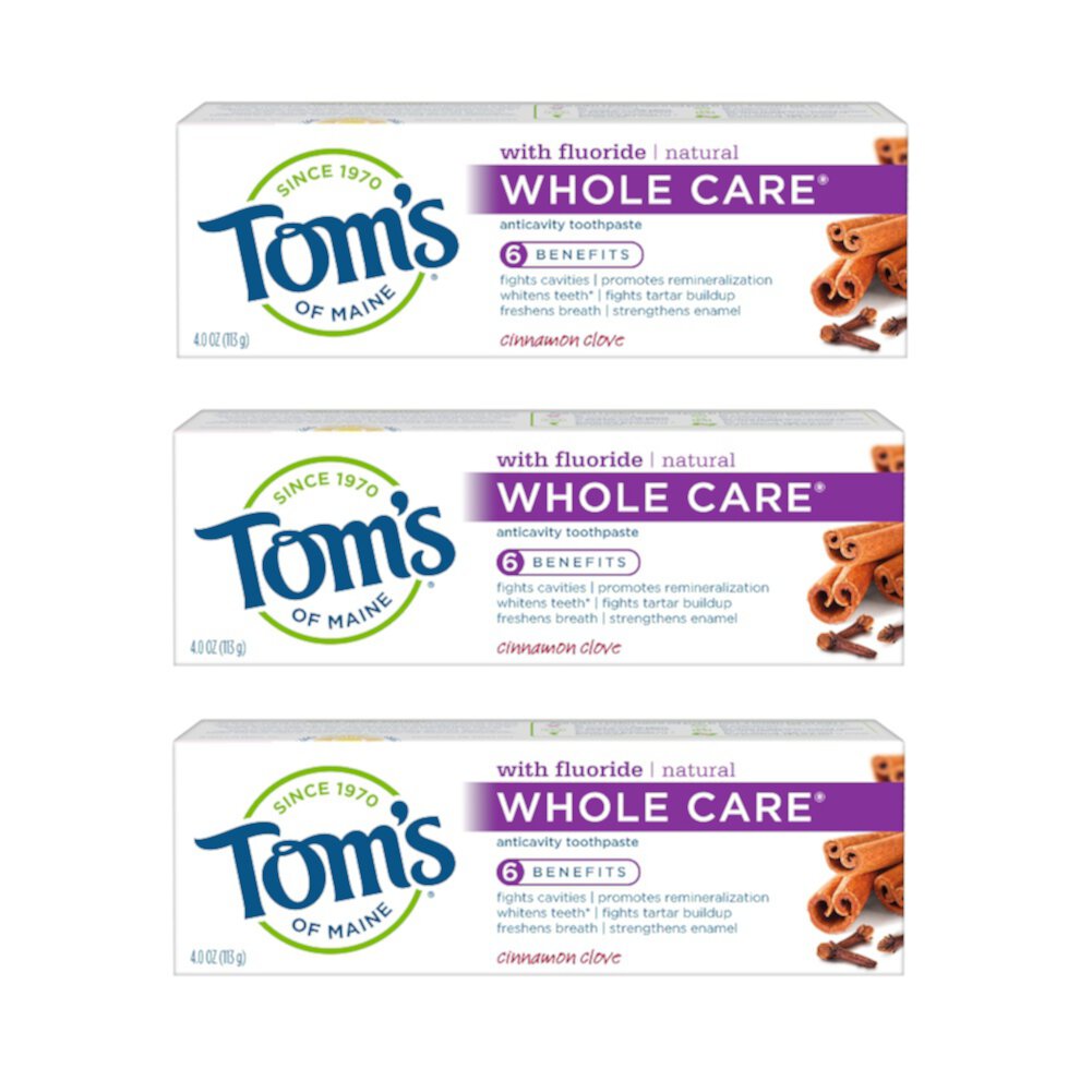 Tom's of Maine Whole Care Toothpaste, Cinnamon Clove, 4.0oz 3 Pack Tom's of Maine