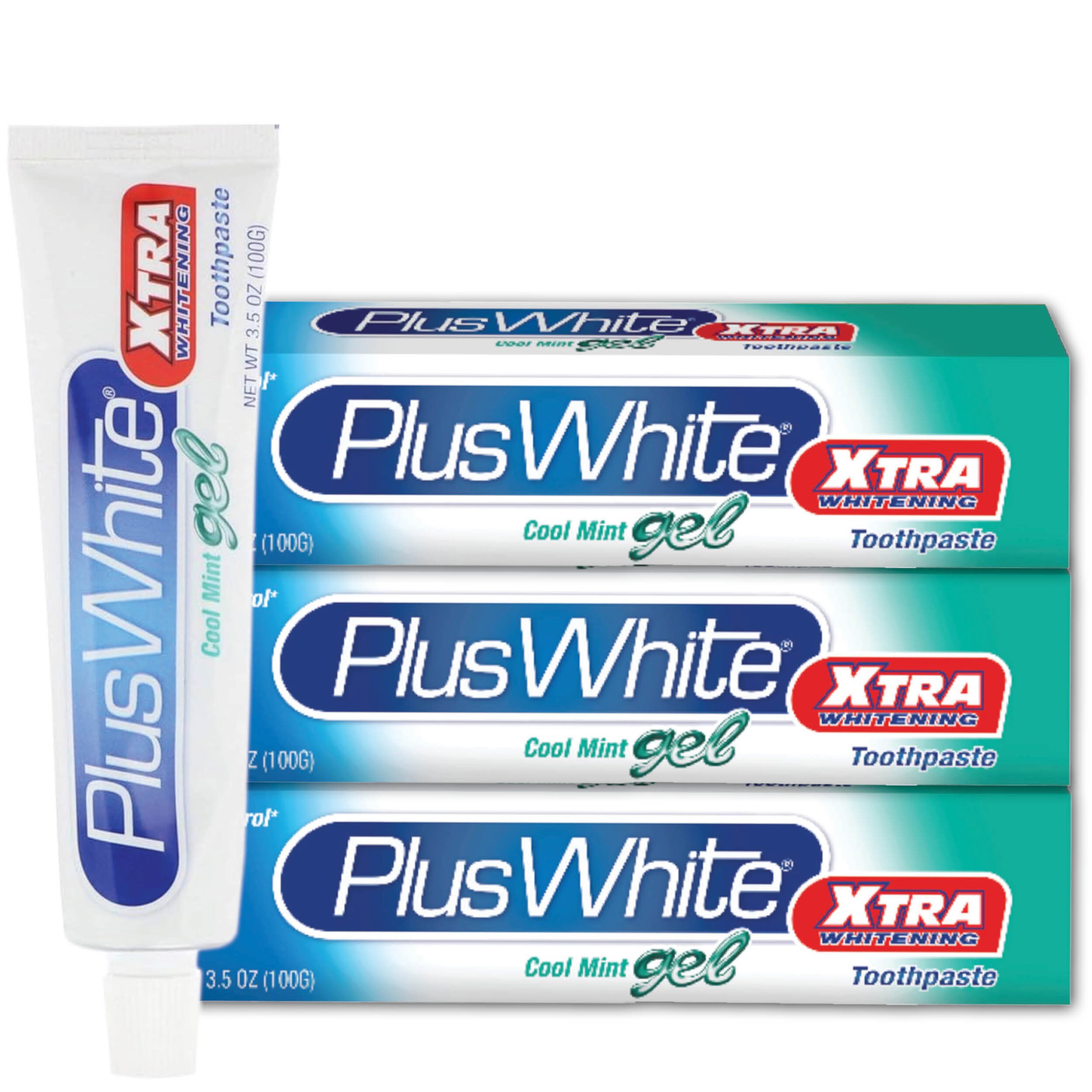 Plus White Xtra Whitening Toothpaste - (Cool Mint Gel, Pack of 3) Plus White