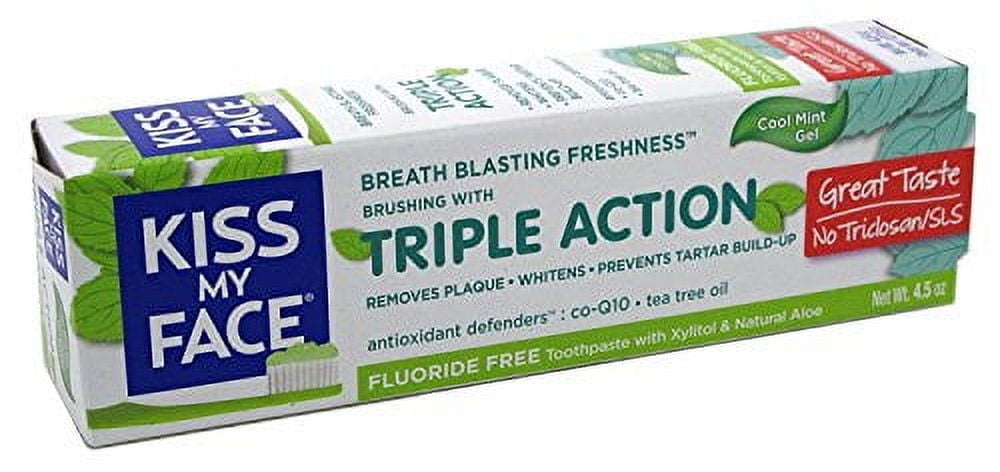 Triple Action Fluoride-Free Toothpaste - Cool Mint Gel by Kiss My Face for Unisex - 4.5 oz Toothpas Kiss My Face