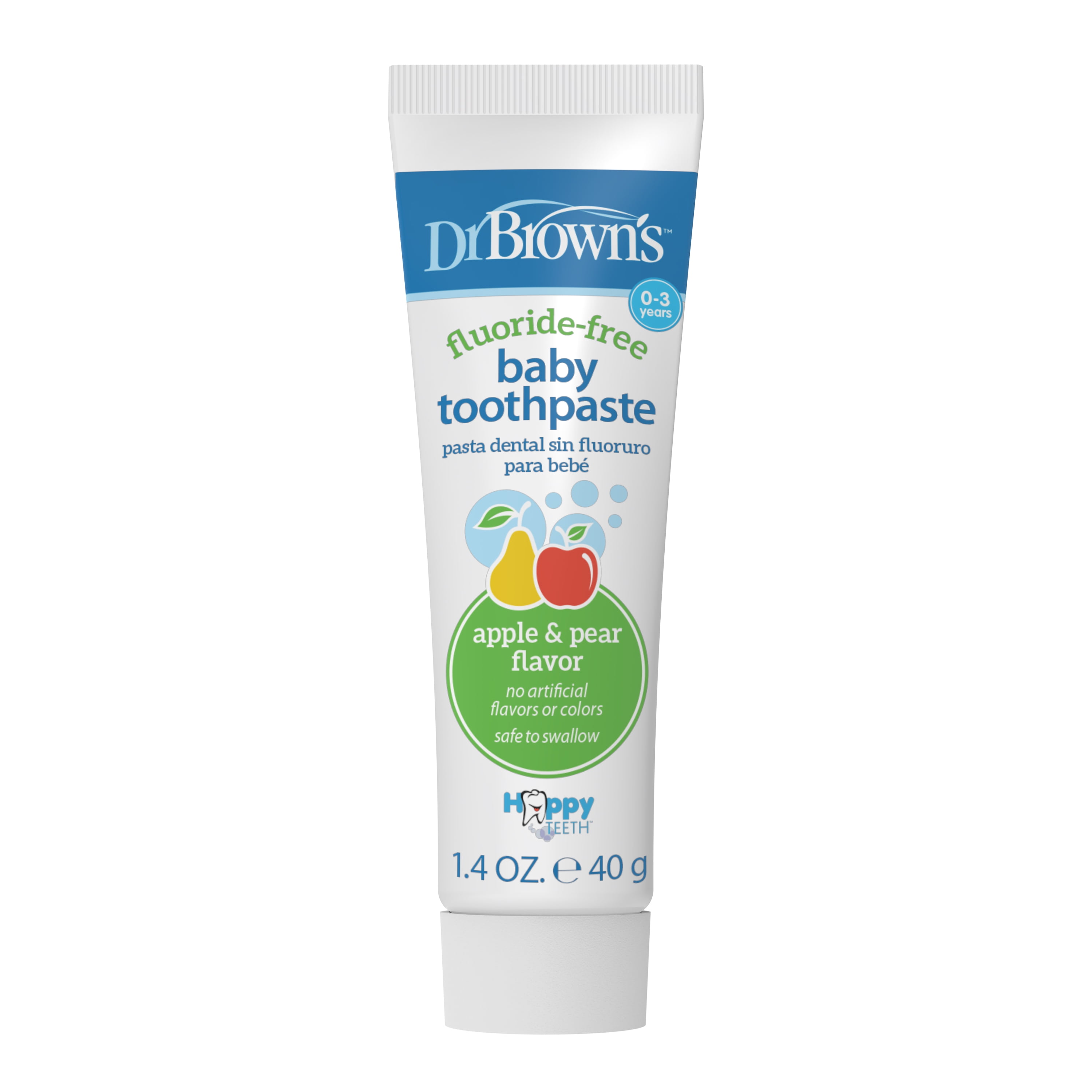 Dr. Brown's Fluoride-Free Baby Toothpaste, Infant & Toddler Oral Care, Apple Pear, 1.4oz/40g, 0-3 years, 1 Pack Dr. Brown's