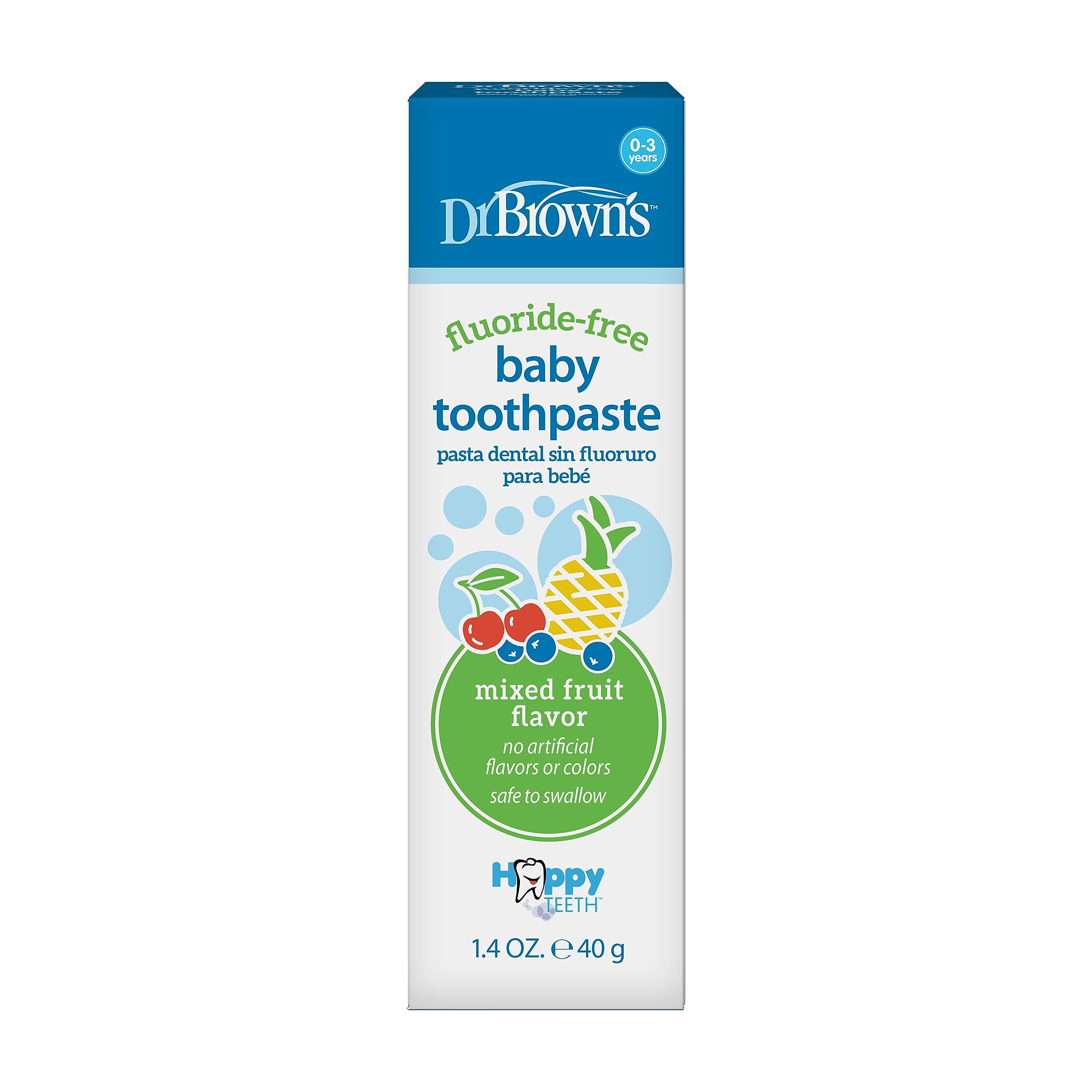 Dr. Brown's Fluoride-Free Baby Toothpaste, Infant & Toddler Oral Care, Mixed Fruit, 1.4oz/40g, 0-3 years, 1 Pack Dr. Brown's