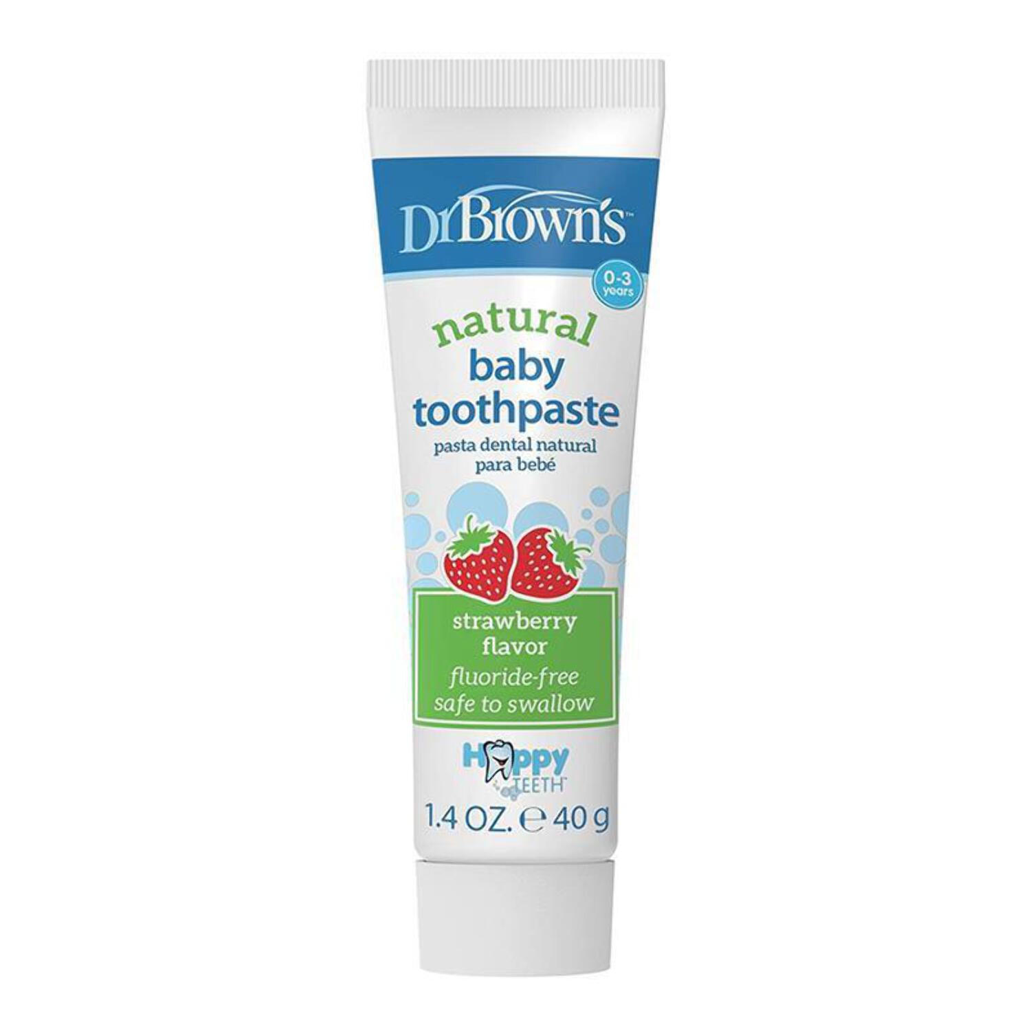 Dr. Brown's Fluoride-Free Baby Toothpaste, Infant & Toddler Oral Care, Strawberry, 1.4oz/40g, 0-3 years, 1 Pack Dr. Brown's