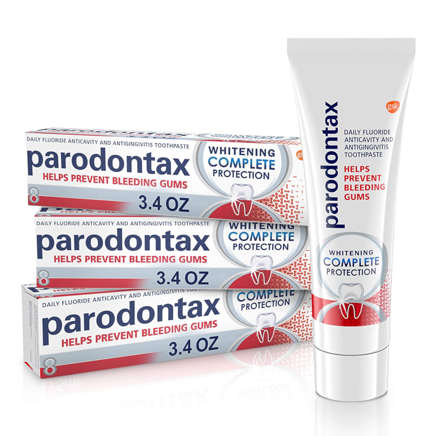 Paradontax Complete Protection Teeth Whitening Toothpaste for Bleeding Gums, 3.4 oz, 3 Pack Parodontax