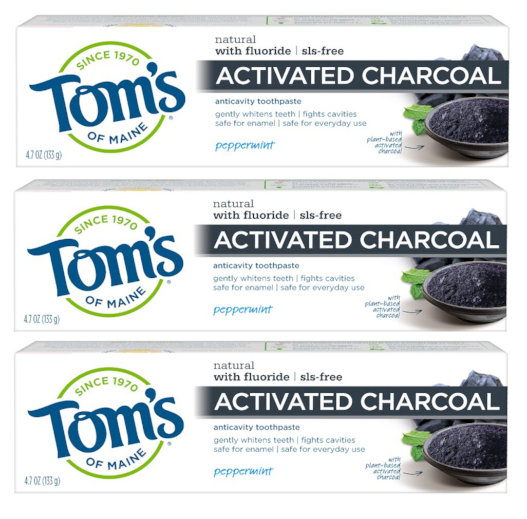 Tom's of Maine Charcoal Anti-cavity Toothpaste, 4.7oz 3 Pack (Packaging May Vary) Tom's of Maine