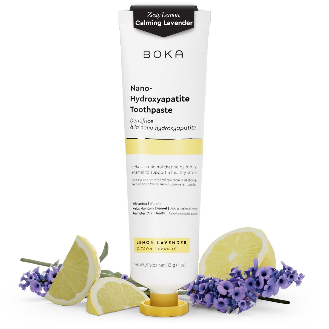 Boka Fluoride Free Toothpaste- Nano Hydroxyapatite, Remineralizing, Sensitive Teeth, Whitening - Dentist Recommended for Adult, Kids Oral Care- Lemon Lavender Flavor, 4 Fl Oz 1Pk US Manufactured Boka