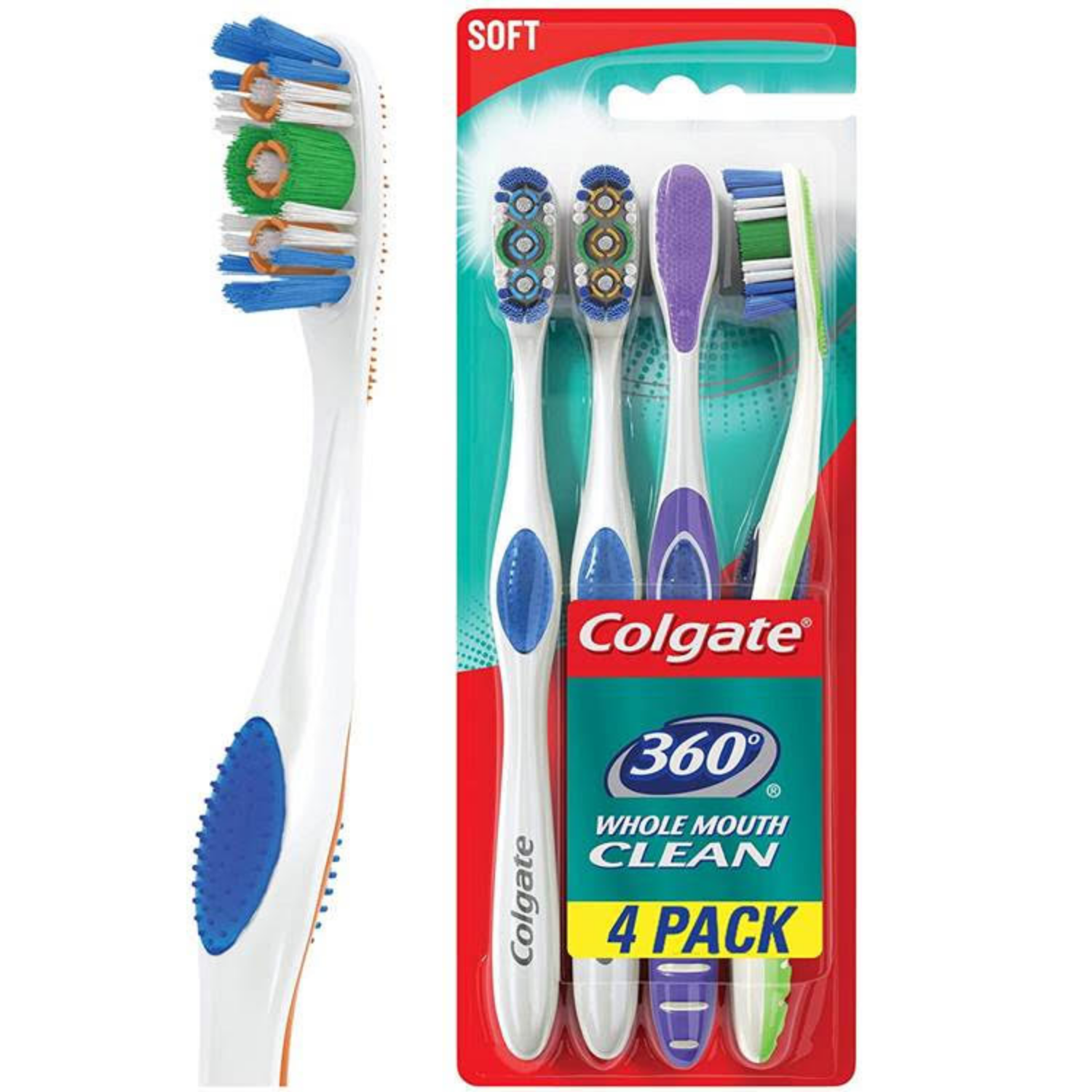 Colgate 360Â° Toothbrush with Tongue and Cheek Cleaner, Soft - 4 Count Visit the Colgate Store